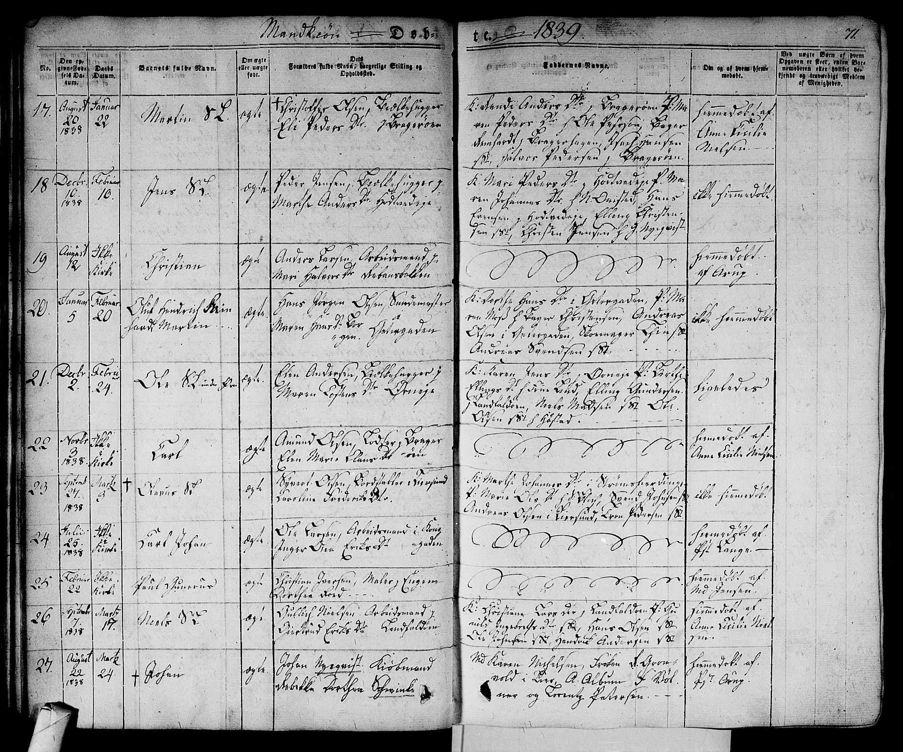 Bragernes kirkebøker, AV/SAKO-A-6/F/Fb/L0001: Parish register (official) no. II 1, 1830-1847, p. 71