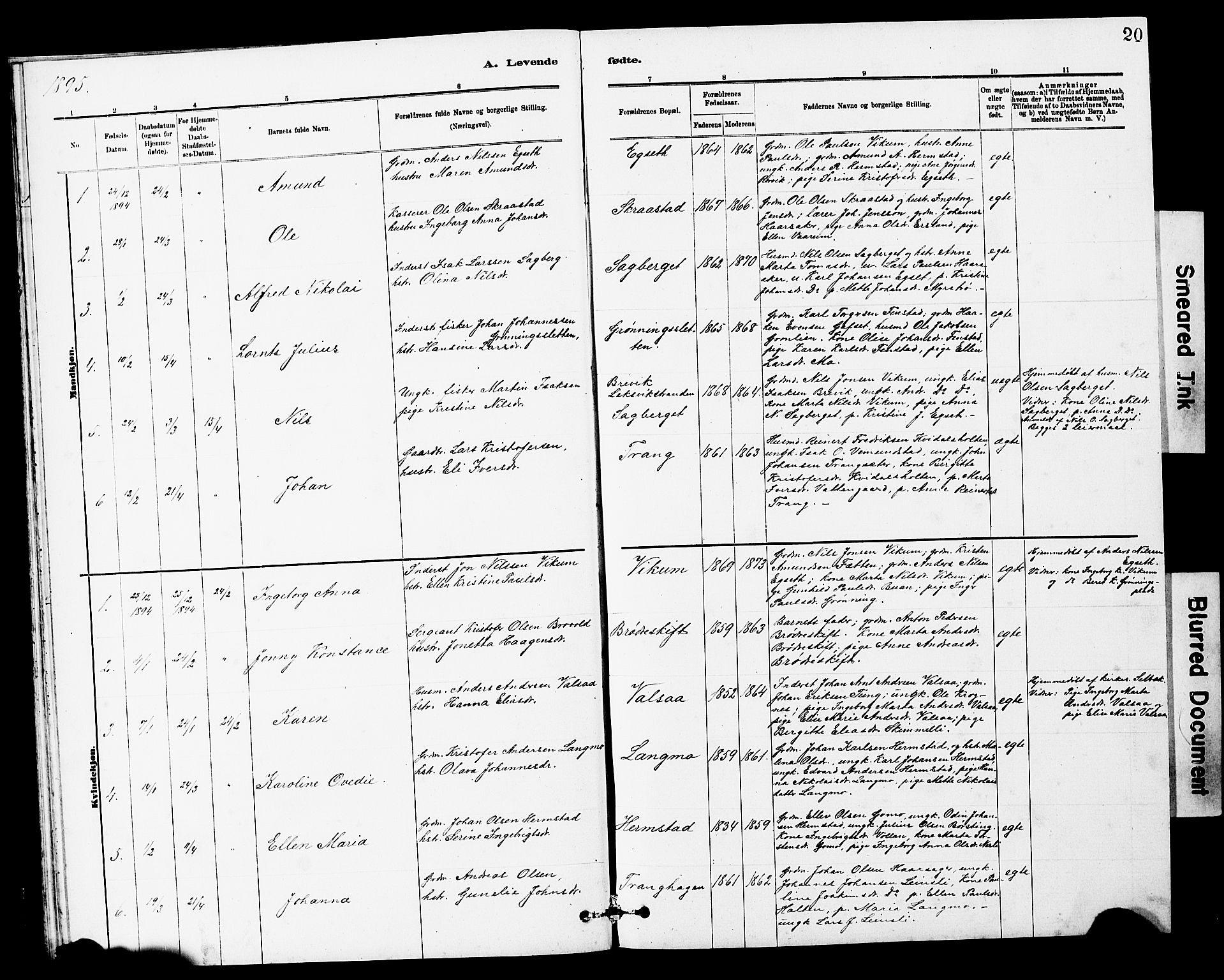 Ministerialprotokoller, klokkerbøker og fødselsregistre - Sør-Trøndelag, SAT/A-1456/646/L0628: Parish register (copy) no. 646C01, 1880-1903, p. 20