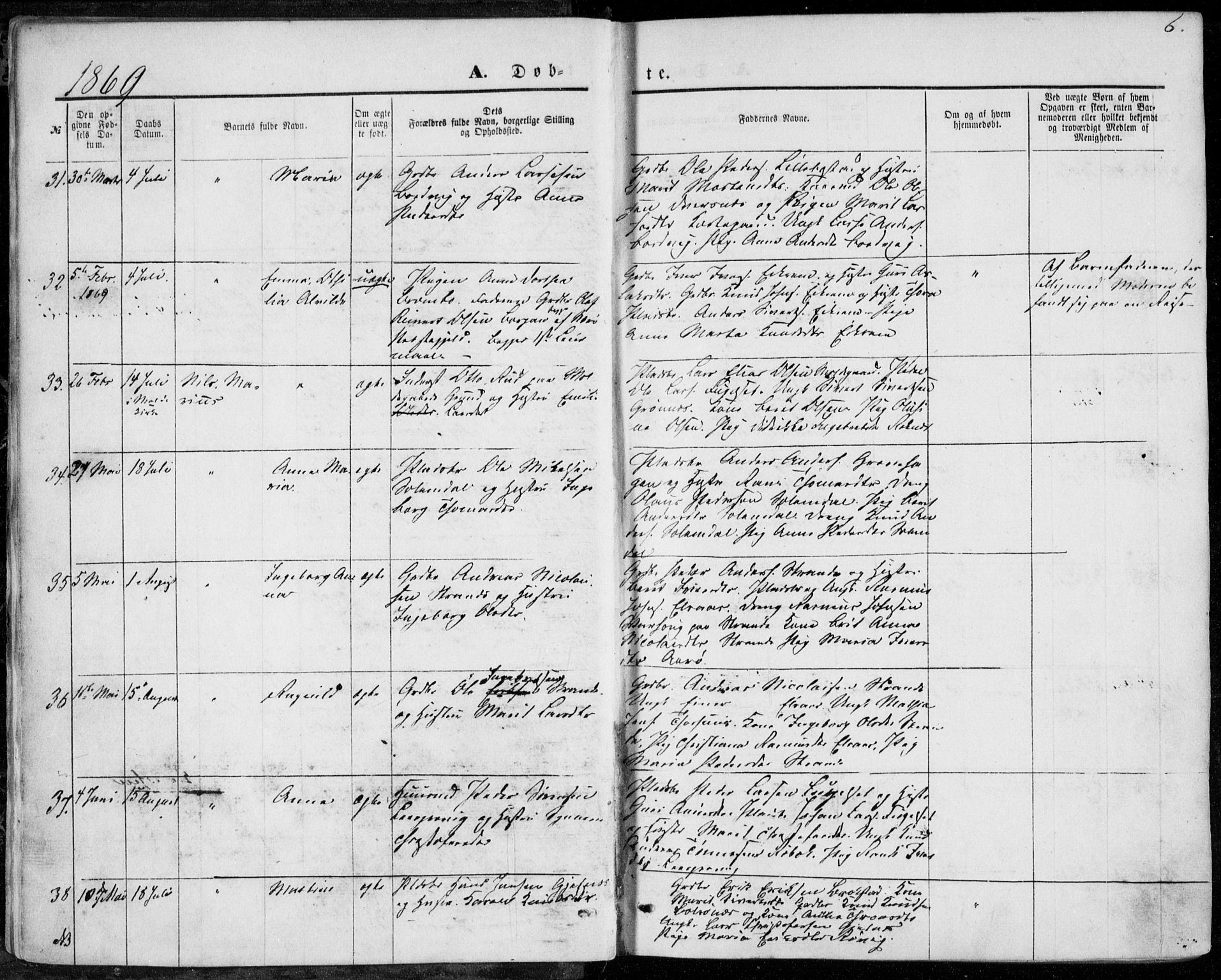 Ministerialprotokoller, klokkerbøker og fødselsregistre - Møre og Romsdal, AV/SAT-A-1454/555/L0655: Parish register (official) no. 555A05, 1869-1886, p. 6