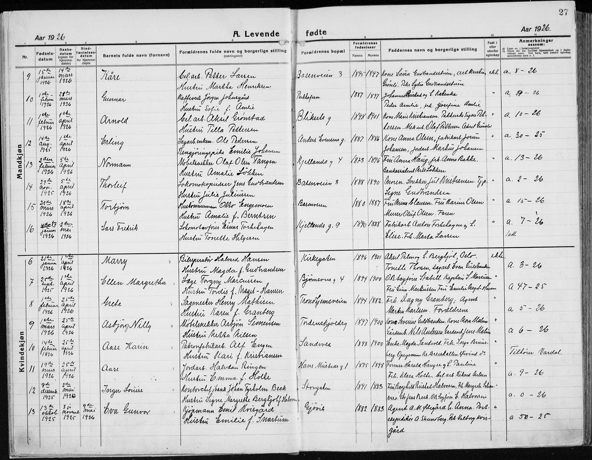 Vardal prestekontor, AV/SAH-PREST-100/H/Ha/Haa/L0015: Parish register (official) no. 15, 1923-1937, p. 27