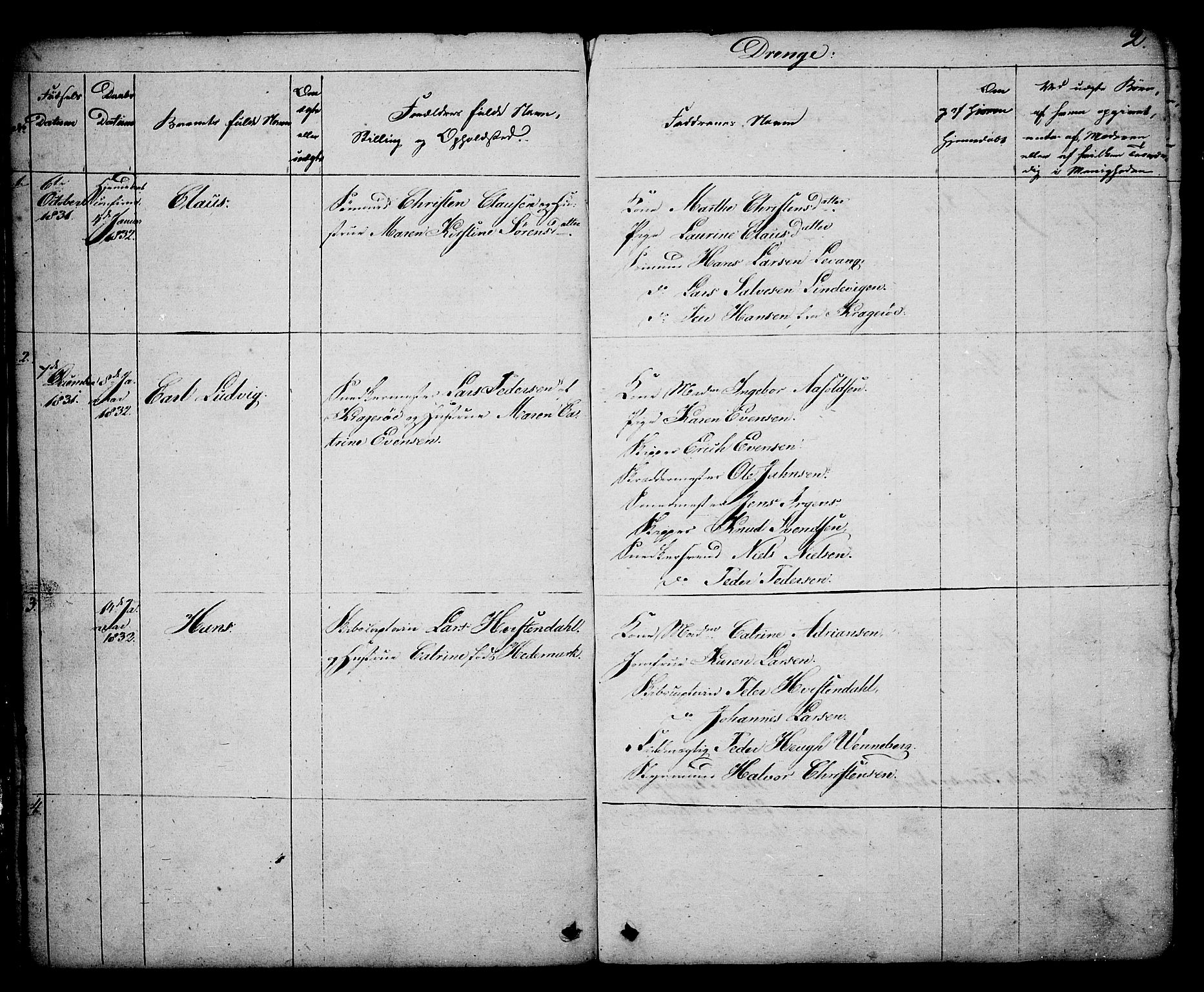Kragerø kirkebøker, AV/SAKO-A-278/G/Ga/L0003: Parish register (copy) no. 3, 1832-1852, p. 2