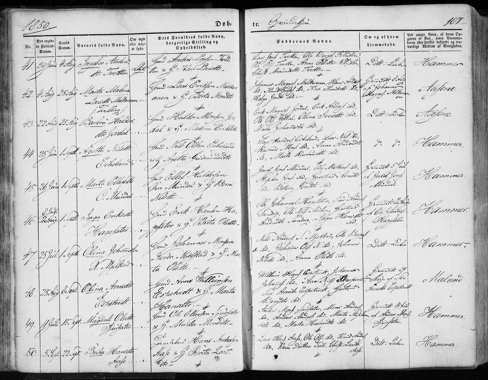 Hamre sokneprestembete, AV/SAB-A-75501/H/Ha/Haa/Haaa/L0013: Parish register (official) no. A 13, 1846-1857, p. 107