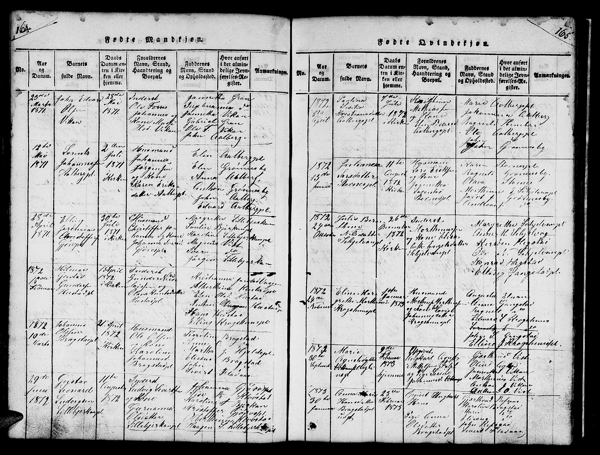 Ministerialprotokoller, klokkerbøker og fødselsregistre - Nord-Trøndelag, AV/SAT-A-1458/732/L0317: Parish register (copy) no. 732C01, 1816-1881, p. 164-165