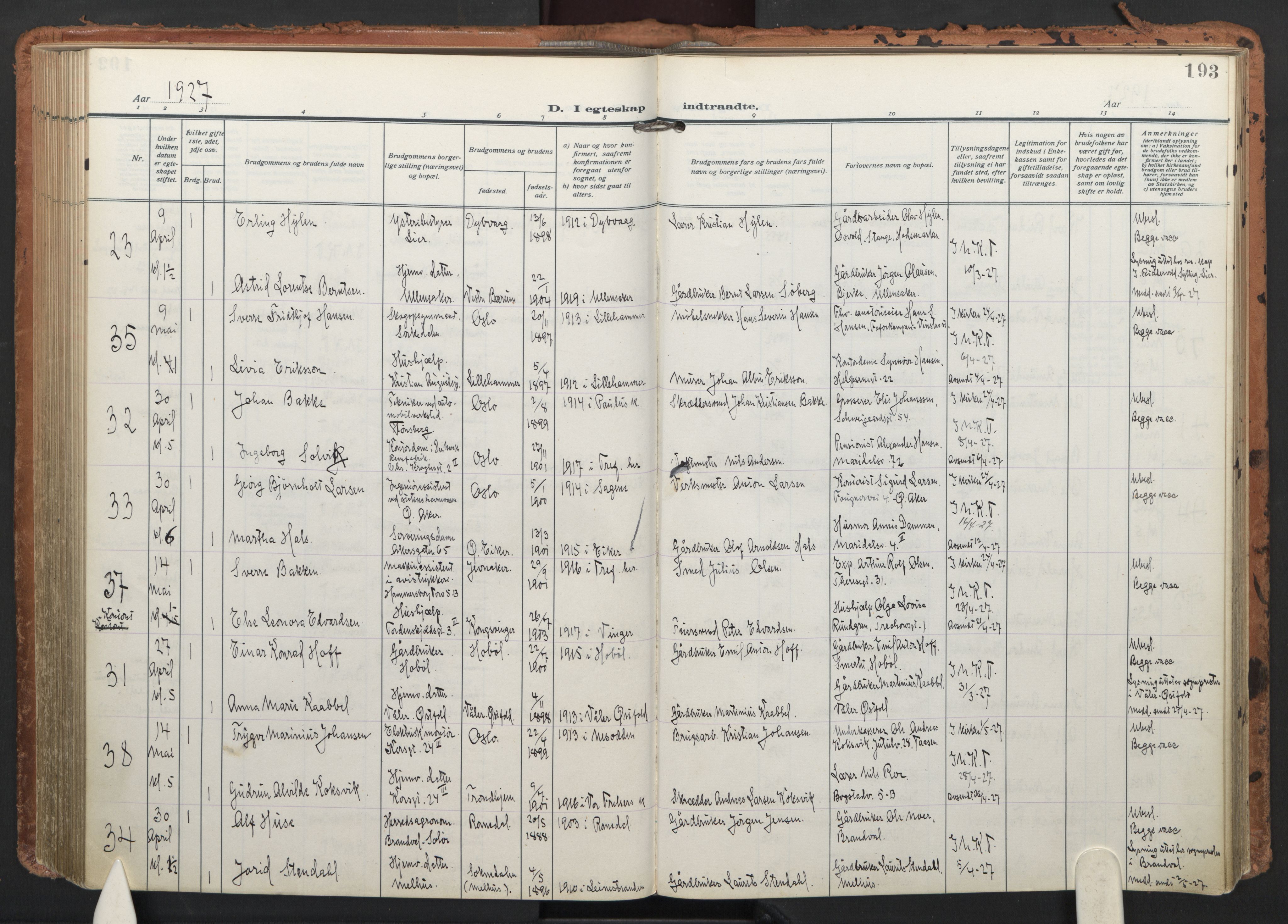 Trefoldighet prestekontor Kirkebøker, AV/SAO-A-10882/F/Fc/L0008: Parish register (official) no. III 8, 1920-1932, p. 193