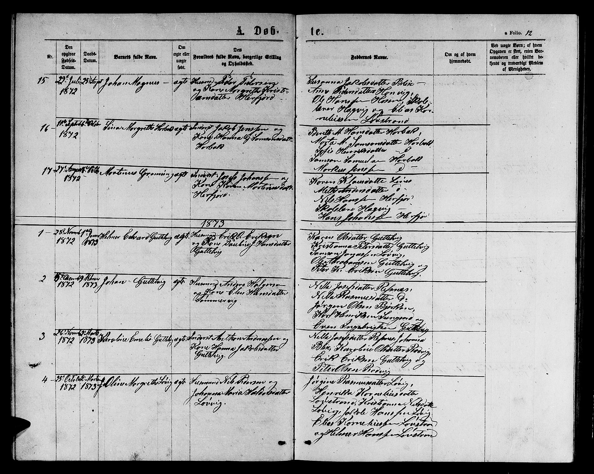 Ministerialprotokoller, klokkerbøker og fødselsregistre - Sør-Trøndelag, SAT/A-1456/656/L0695: Parish register (copy) no. 656C01, 1867-1889, p. 12