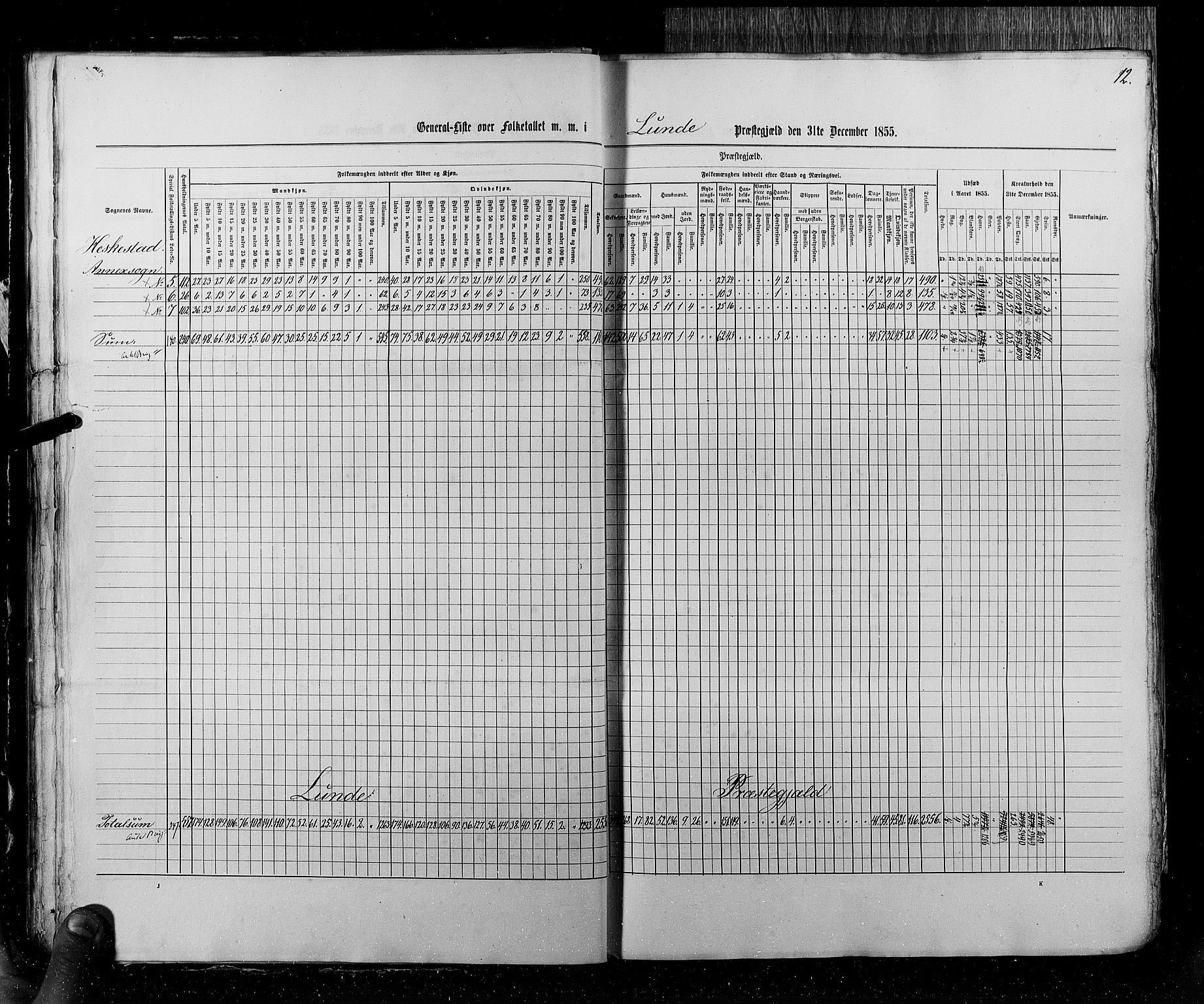 RA, Census 1855, vol. 4: Stavanger amt og Søndre Bergenhus amt, 1855, p. 12