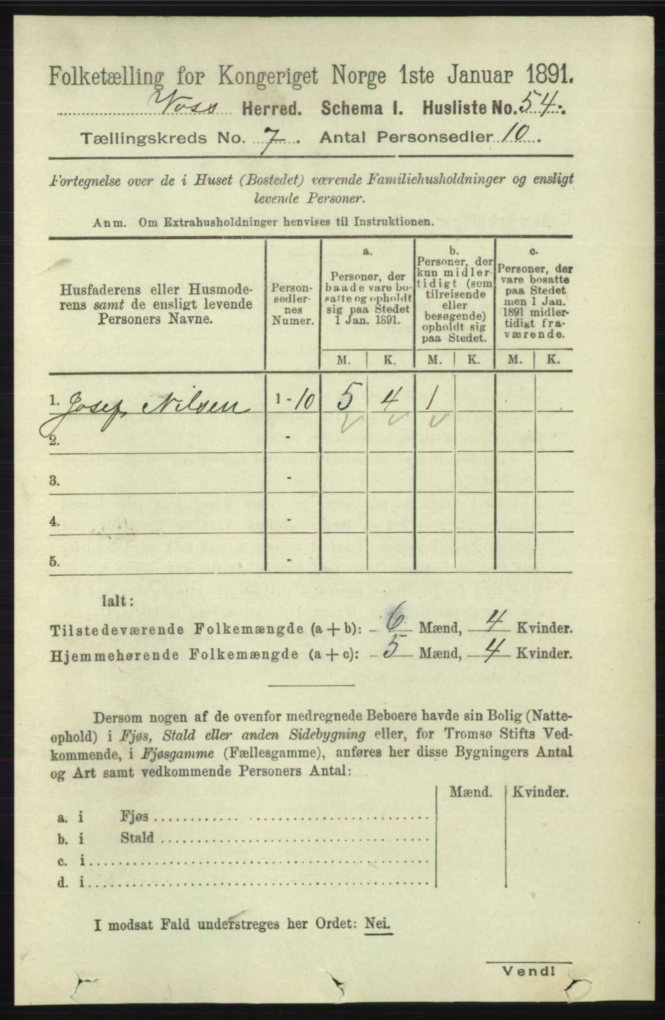 RA, 1891 census for 1235 Voss, 1891, p. 3784