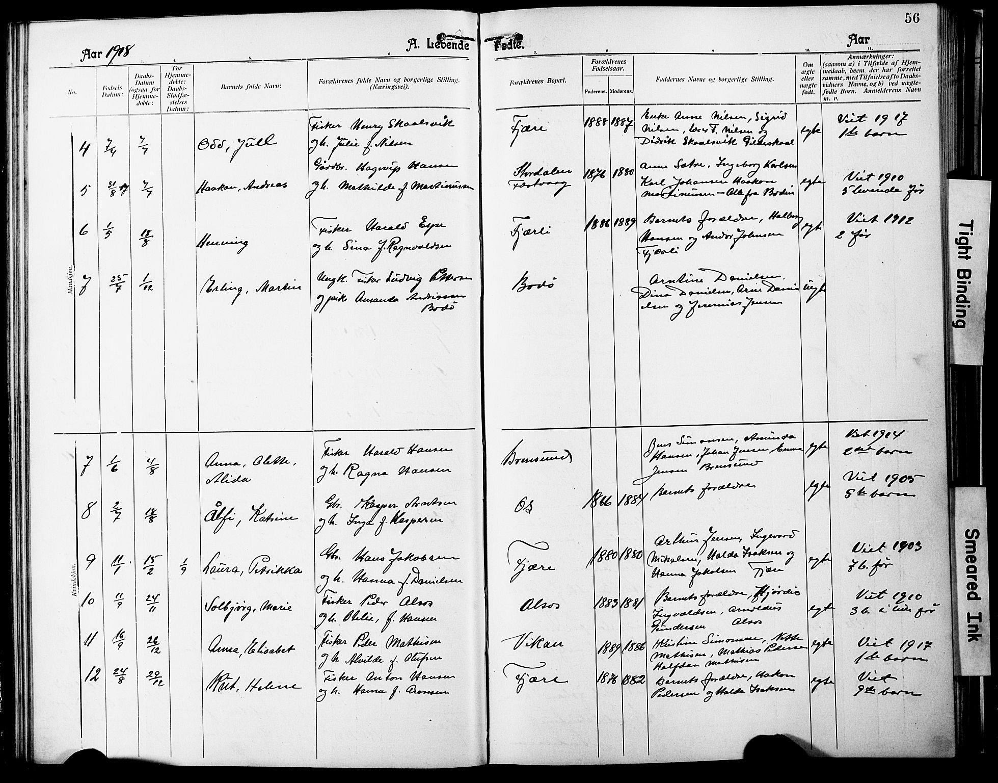 Ministerialprotokoller, klokkerbøker og fødselsregistre - Nordland, SAT/A-1459/803/L0077: Parish register (copy) no. 803C04, 1897-1930, p. 56