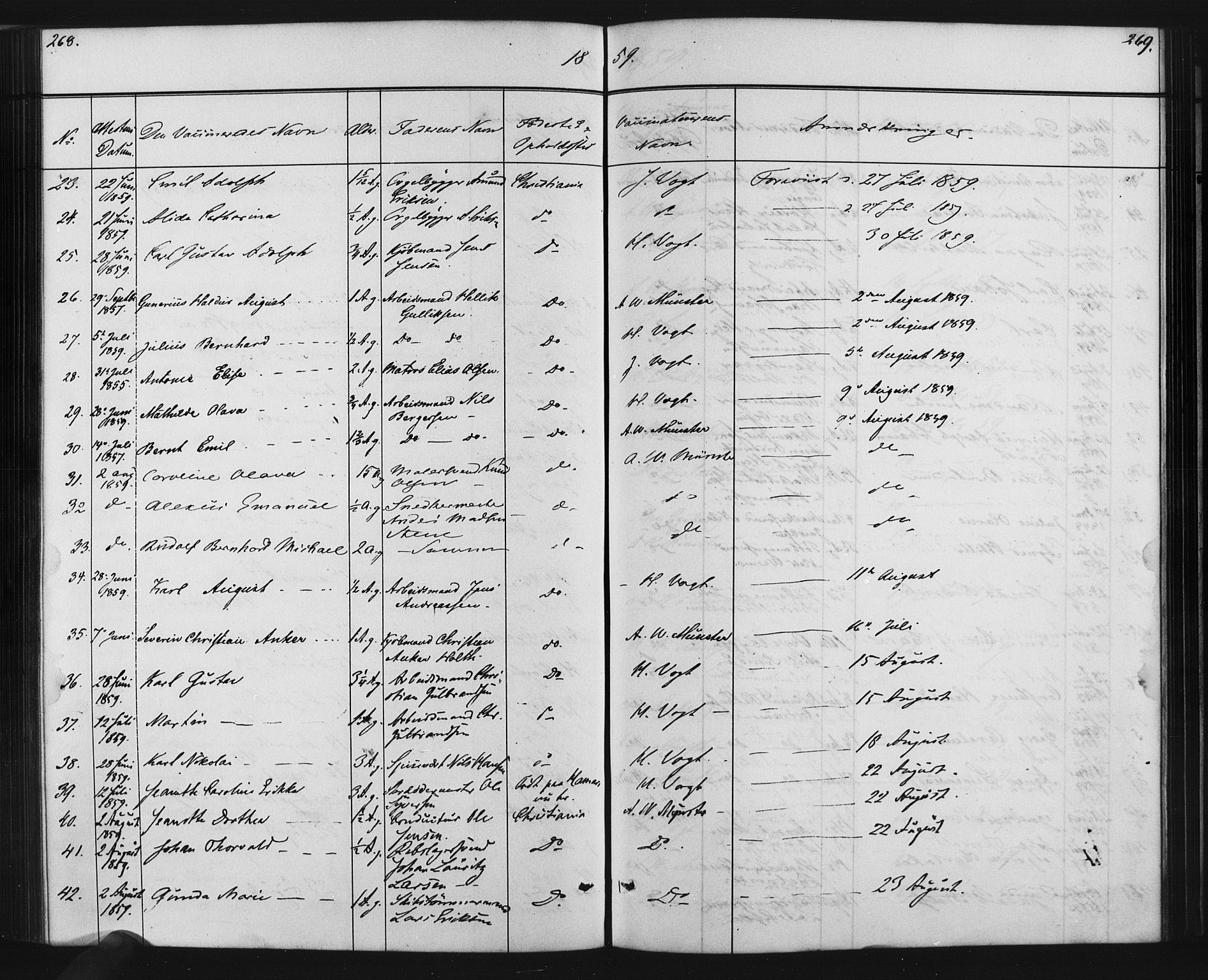 Oslo domkirke Kirkebøker, AV/SAO-A-10752/L/Lb/L0001: Vaccination register no. 1, 1843-1868, p. 268-269