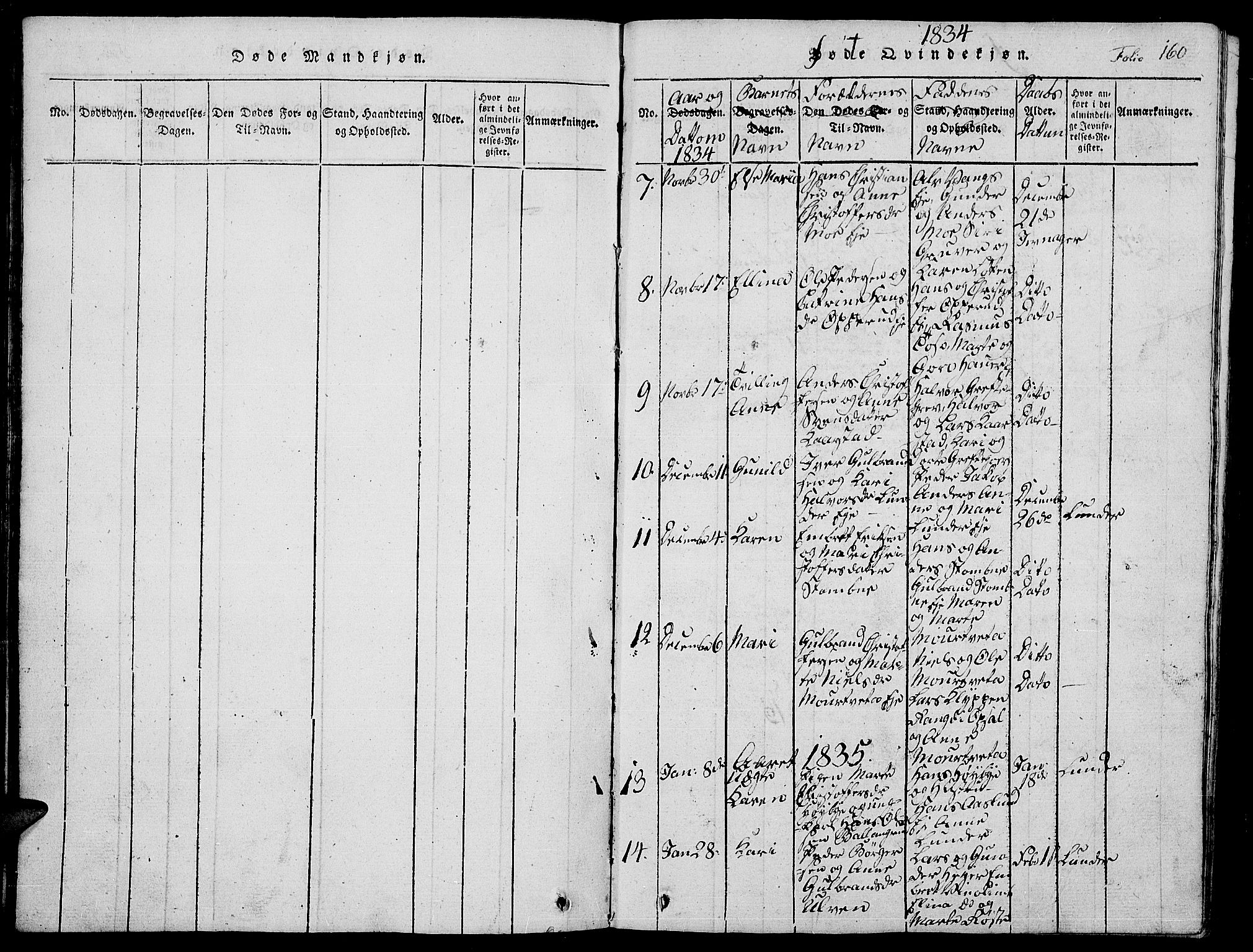 Jevnaker prestekontor, SAH/PREST-116/H/Ha/Hab/L0001: Parish register (copy) no. 1, 1815-1837, p. 160