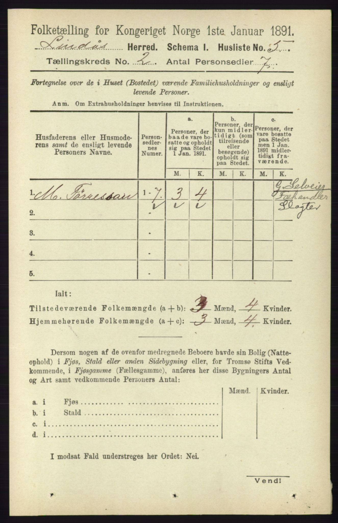 RA, 1891 census for 1263 Lindås, 1891, p. 379