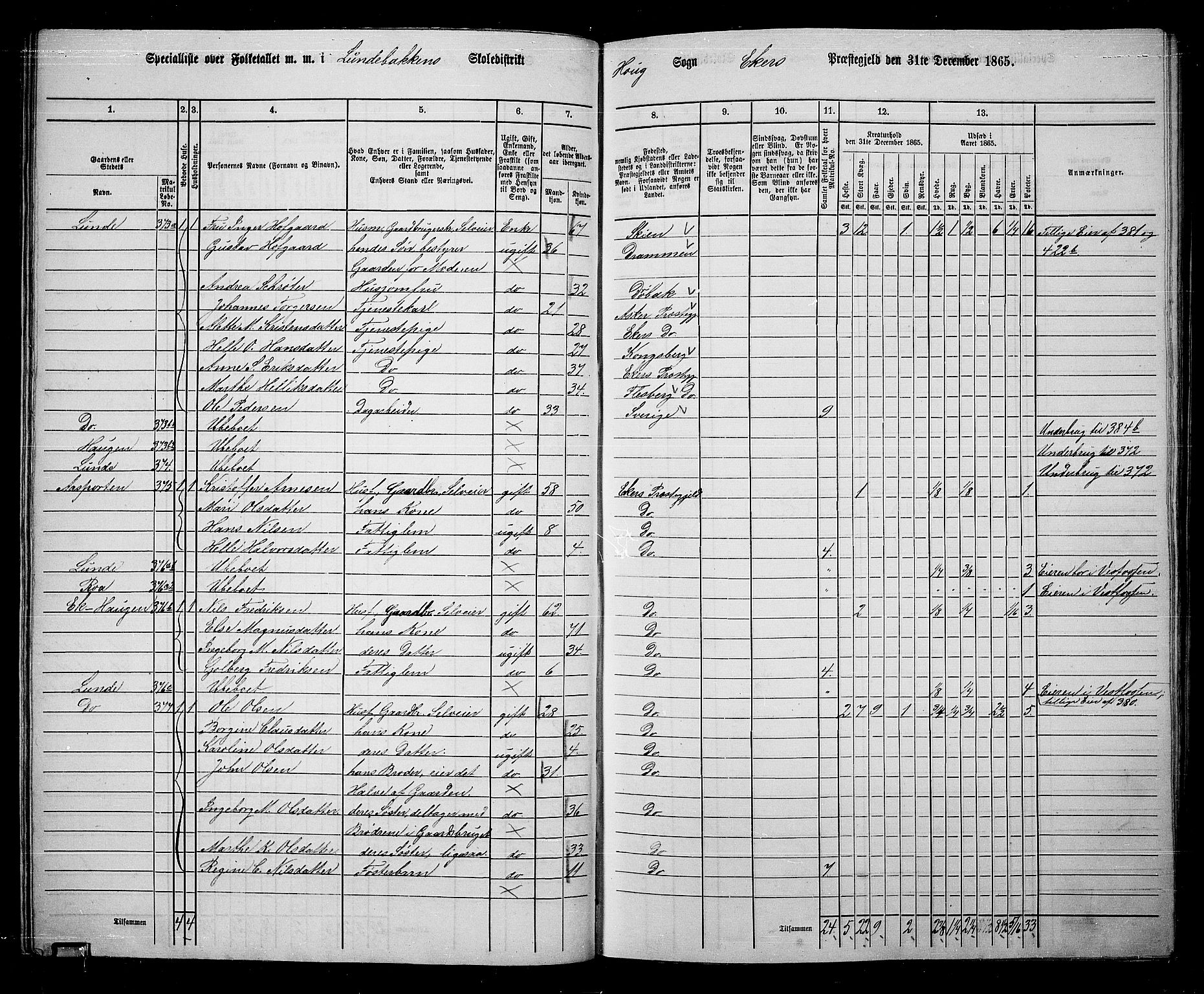 RA, 1865 census for Eiker, 1865, p. 87