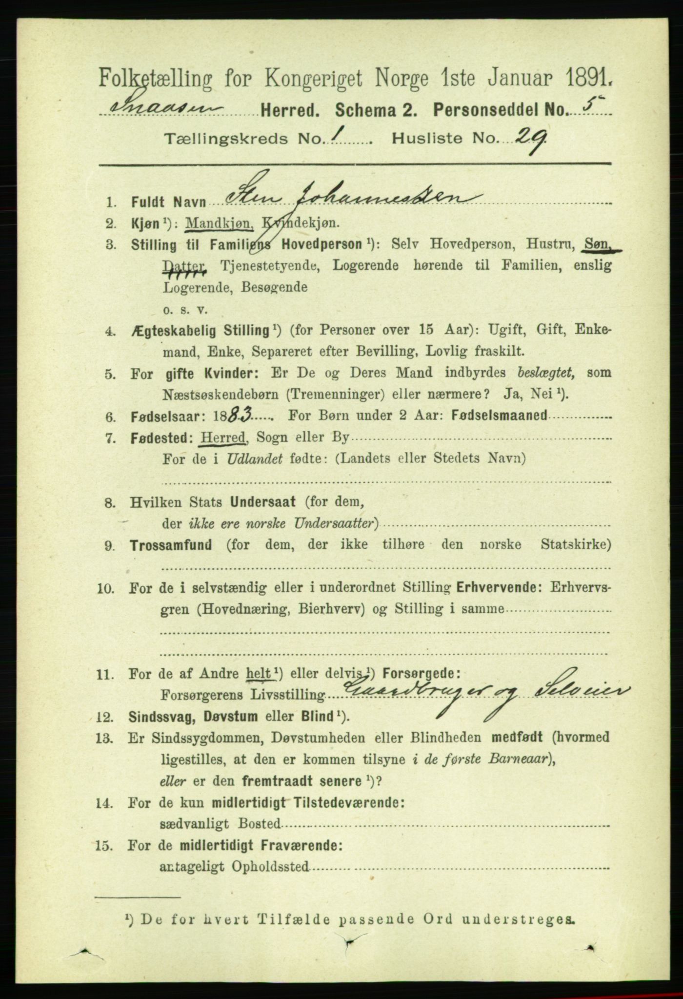 RA, 1891 census for 1736 Snåsa, 1891, p. 228