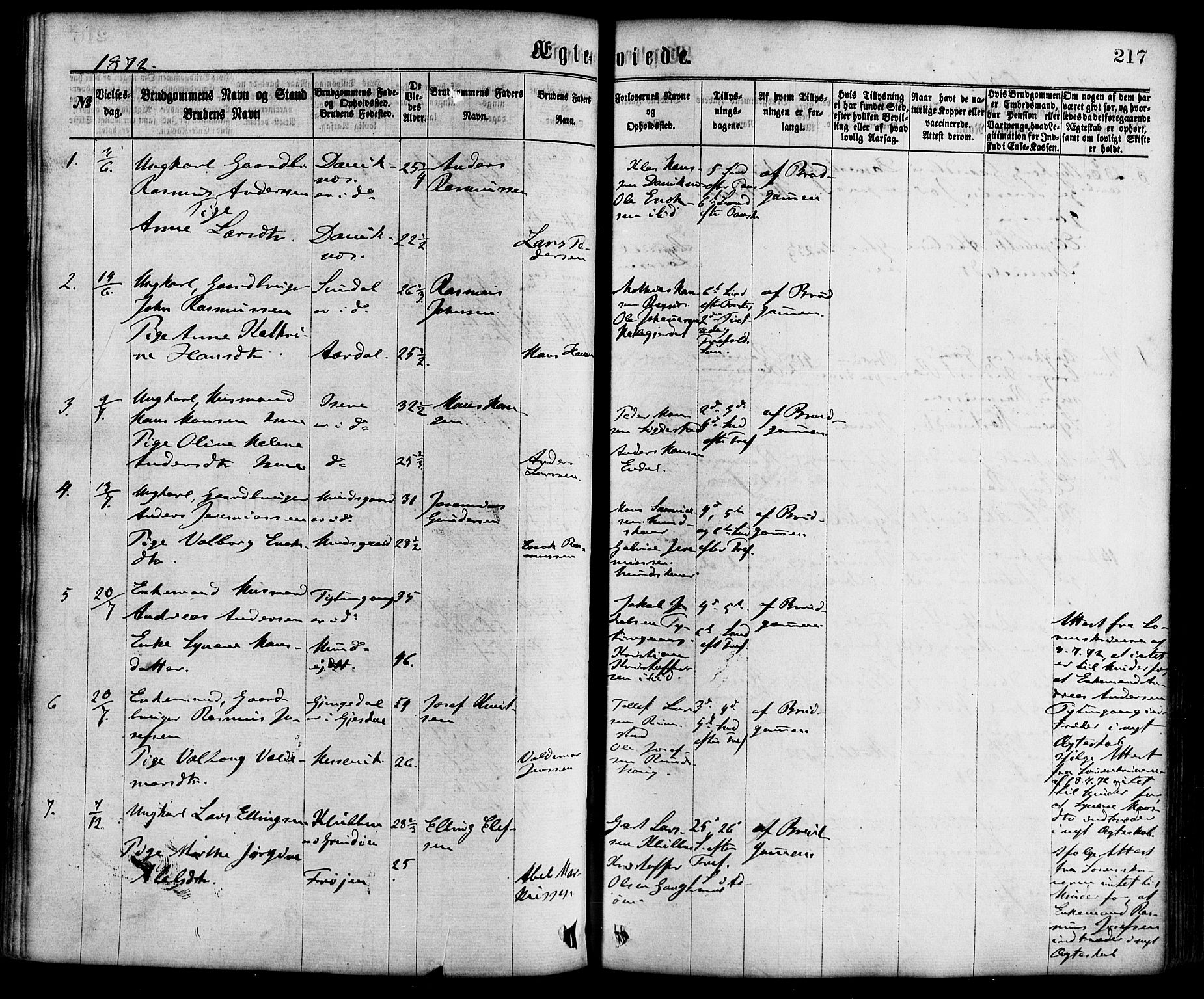 Davik sokneprestembete, AV/SAB-A-79701/H/Haa/Haaa/L0006: Parish register (official) no. A 6, 1867-1881, p. 217