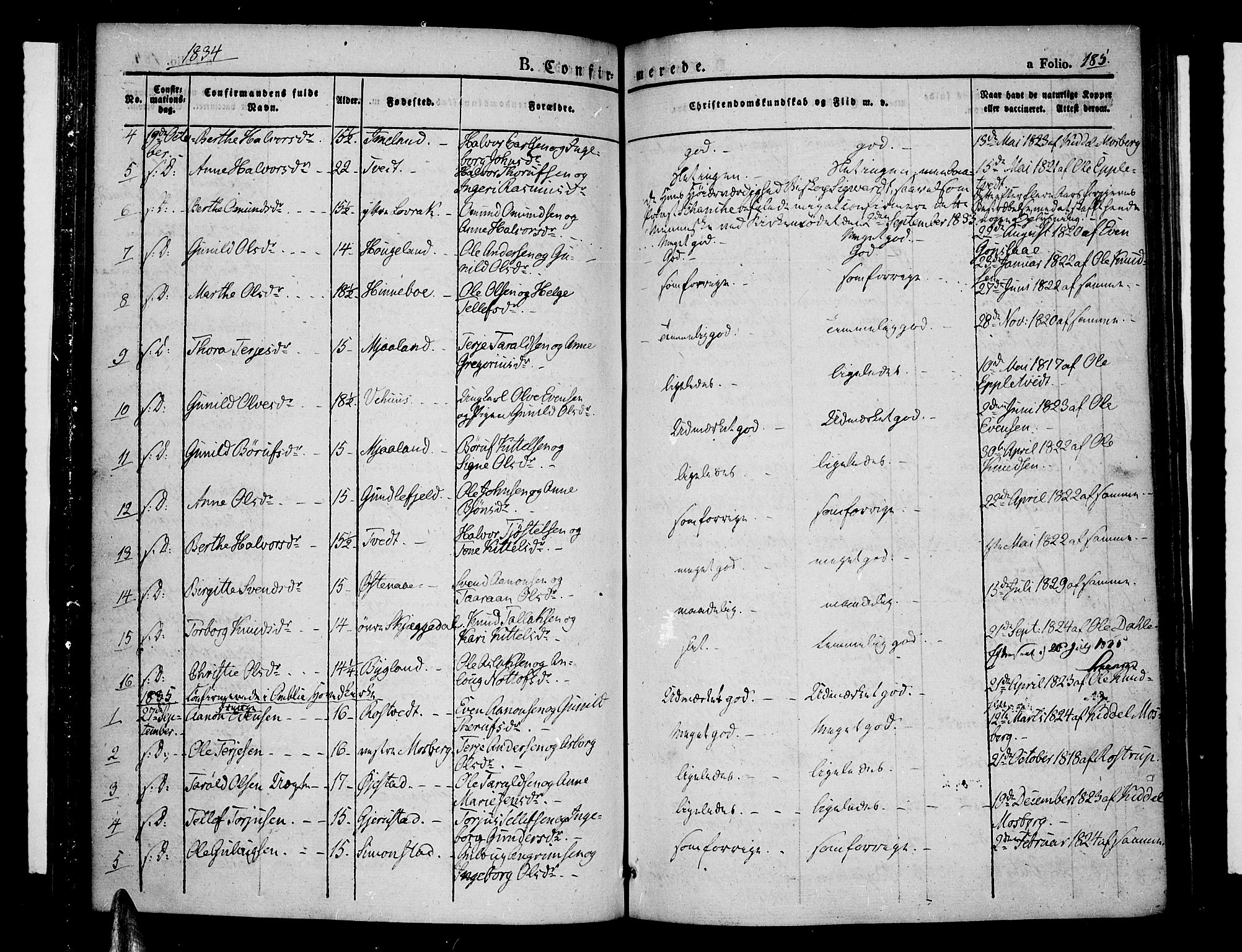 Åmli sokneprestkontor, AV/SAK-1111-0050/F/Fa/Fac/L0007: Parish register (official) no. A 7 /1, 1829-1851, p. 185