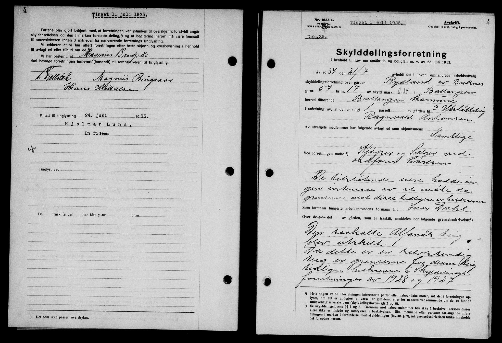 Steigen og Ofoten sorenskriveri, SAT/A-0030/1/2/2C/L0026: Mortgage book no. 30, 1935-1936, Deed date: 01.07.1935