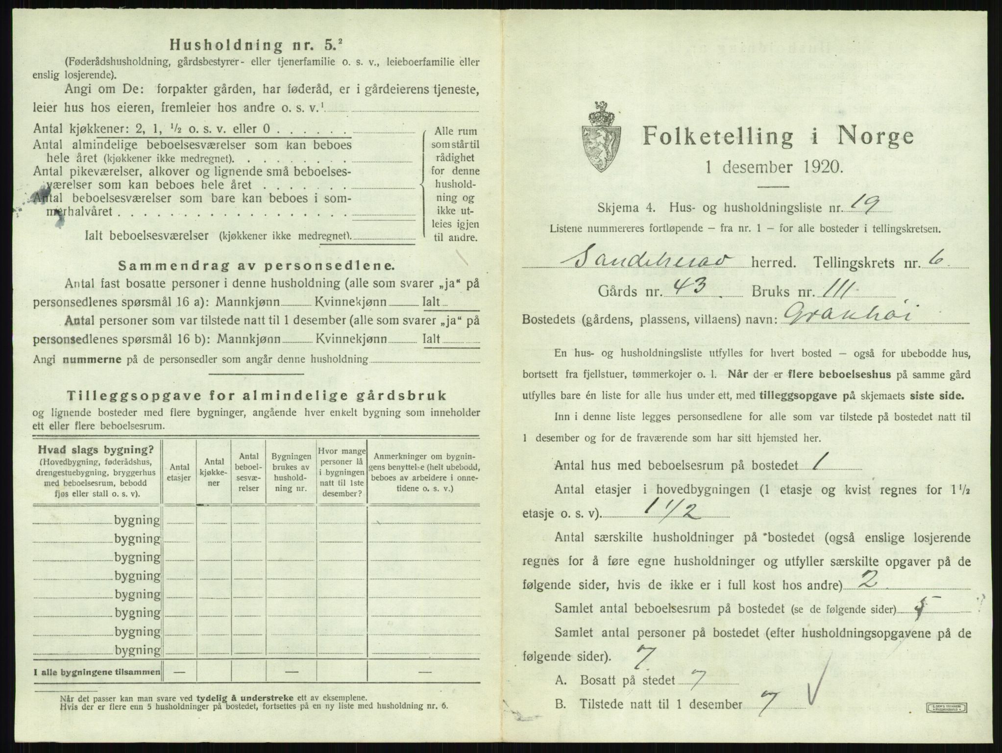 SAKO, 1920 census for Sandeherred, 1920, p. 1150