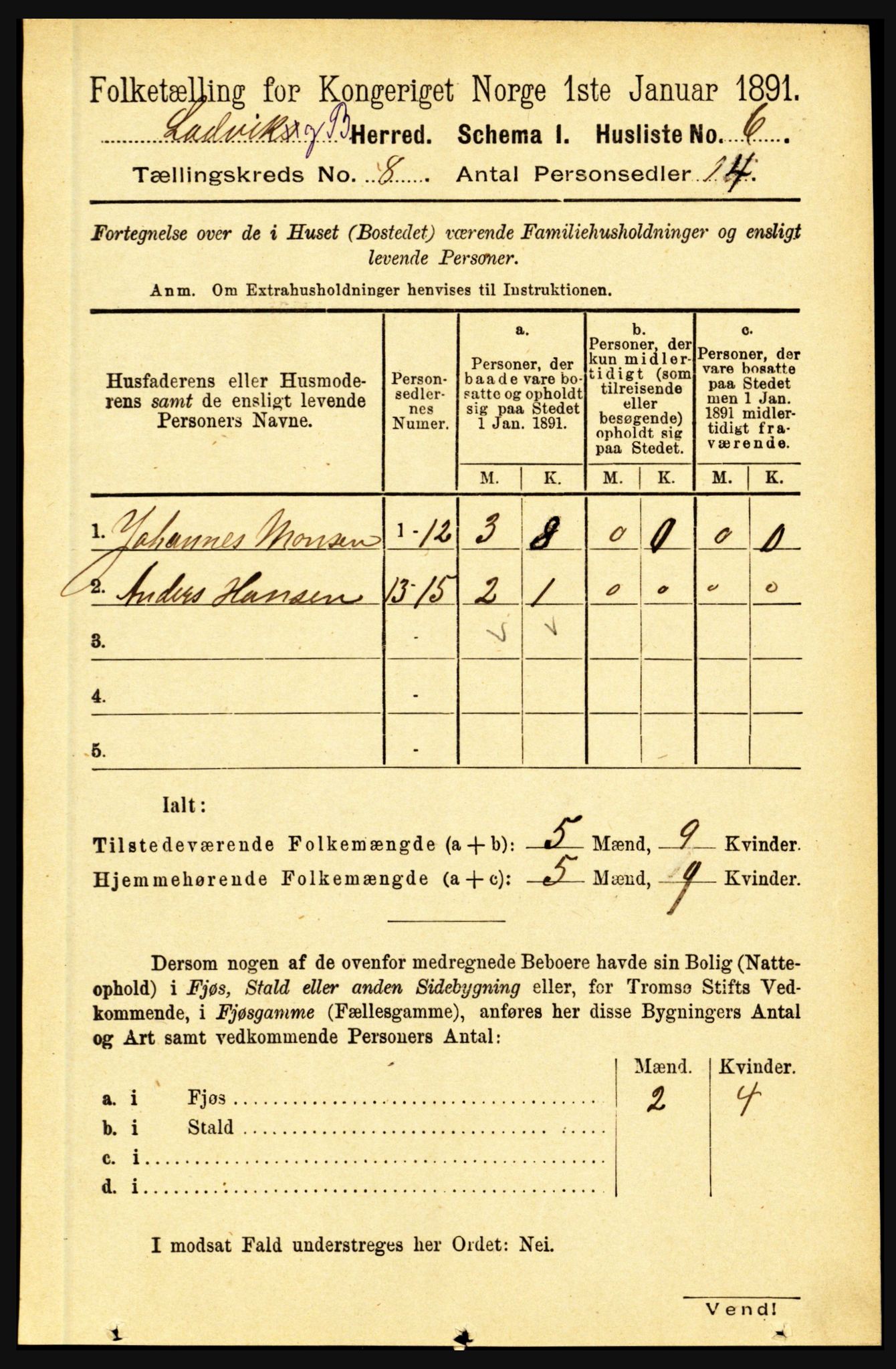 RA, 1891 census for 1415 Lavik og Brekke, 1891, p. 1468