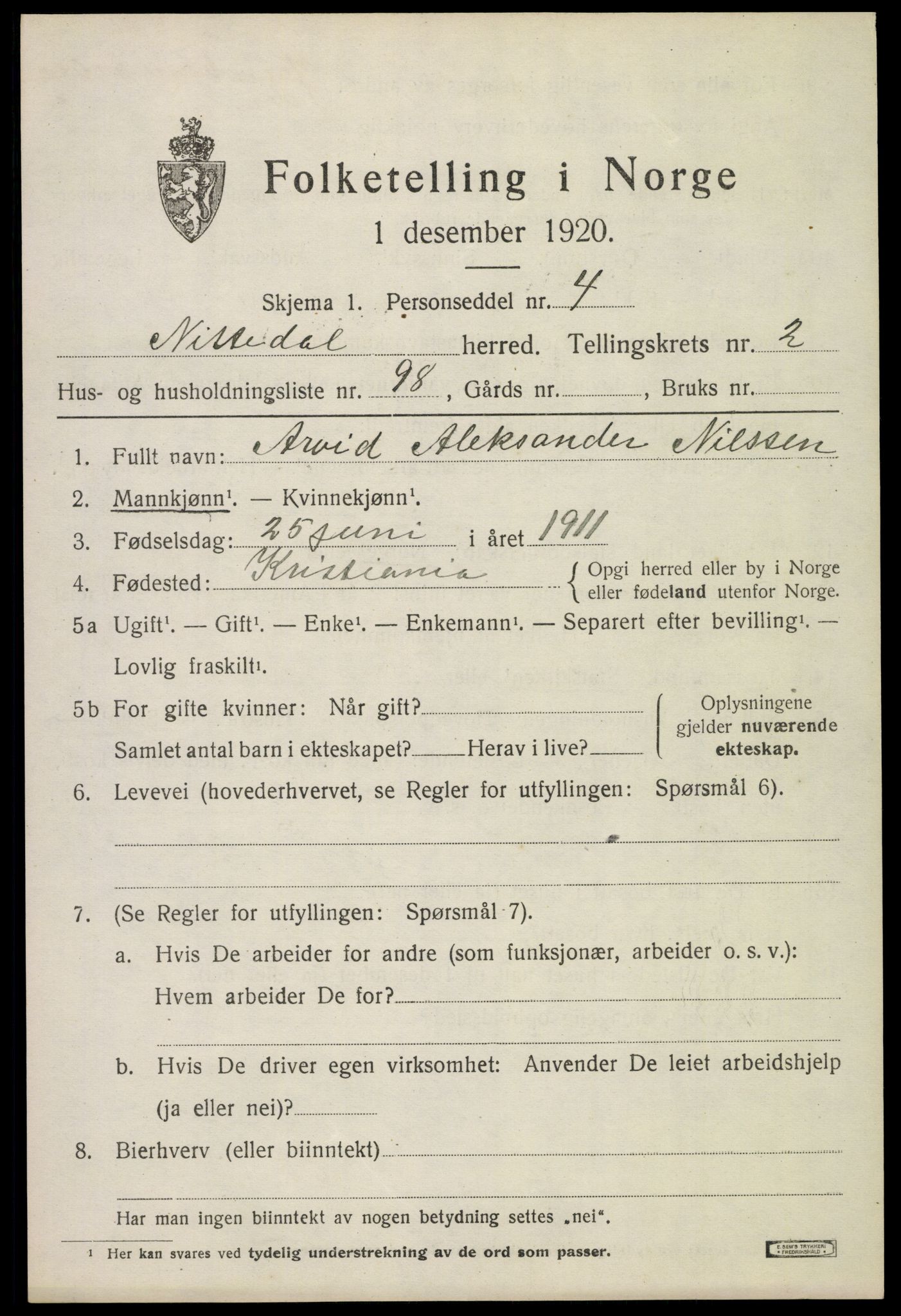 SAO, 1920 census for Nittedal, 1920, p. 2880
