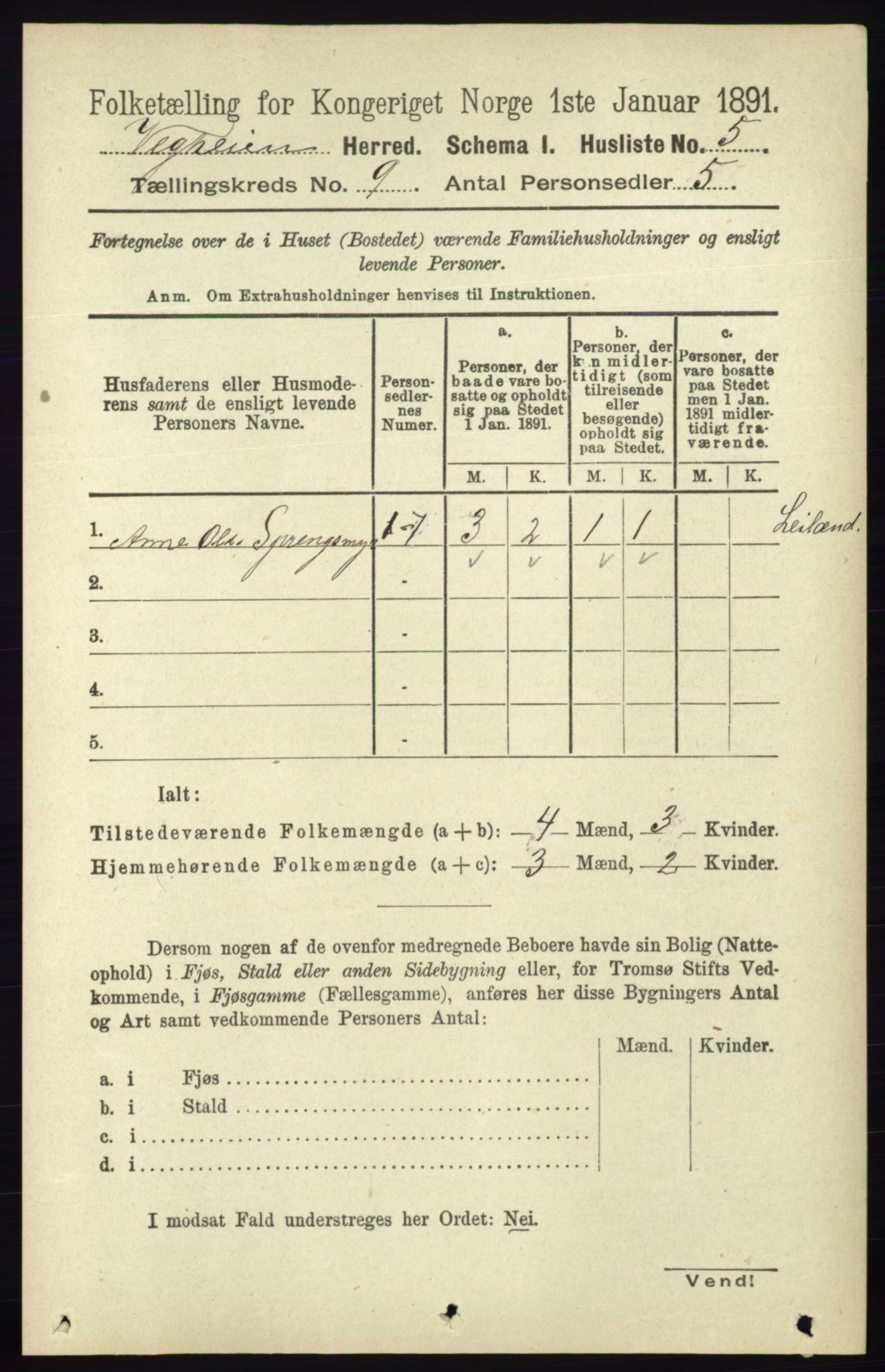 RA, 1891 census for 0912 Vegårshei, 1891, p. 1716