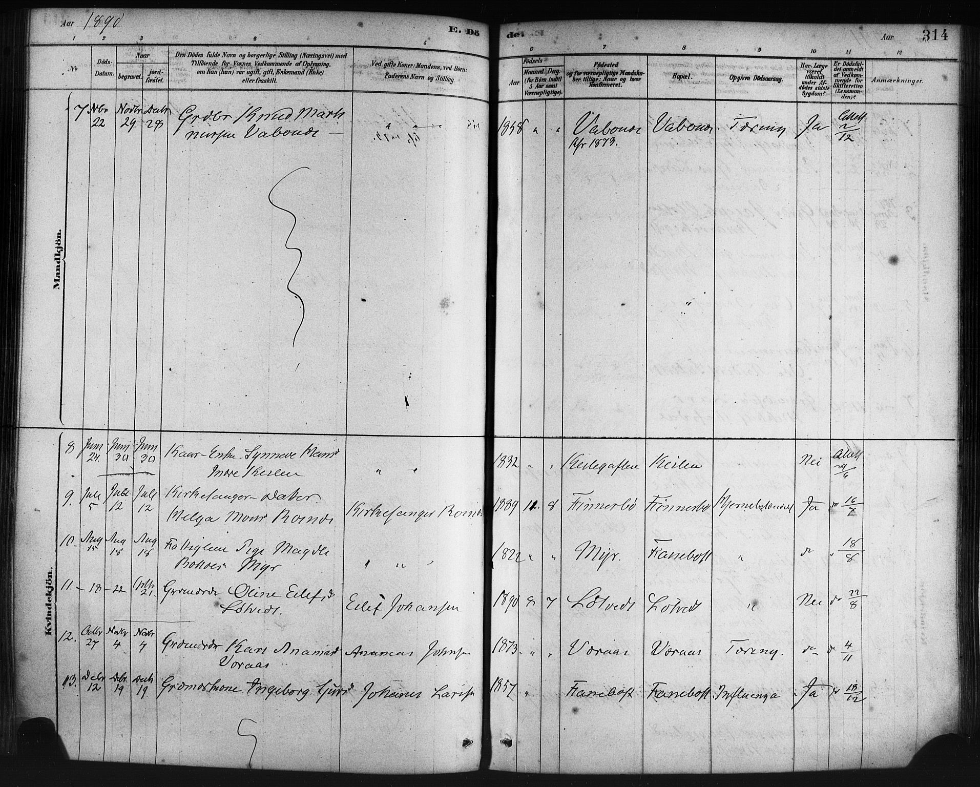 Lindås Sokneprestembete, SAB/A-76701/H/Haa: Parish register (official) no. A 19, 1878-1912, p. 314
