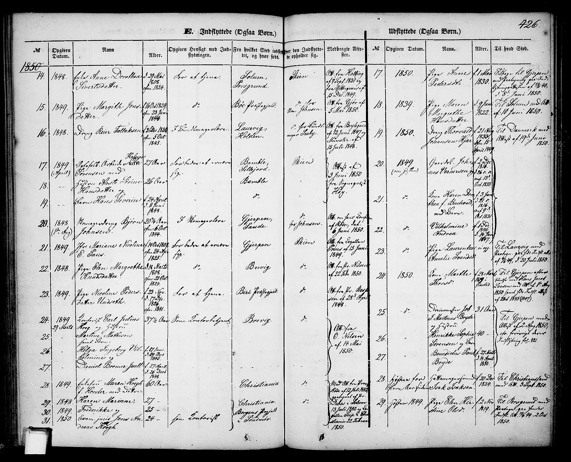 Skien kirkebøker, SAKO/A-302/G/Ga/L0004: Parish register (copy) no. 4, 1843-1867, p. 426