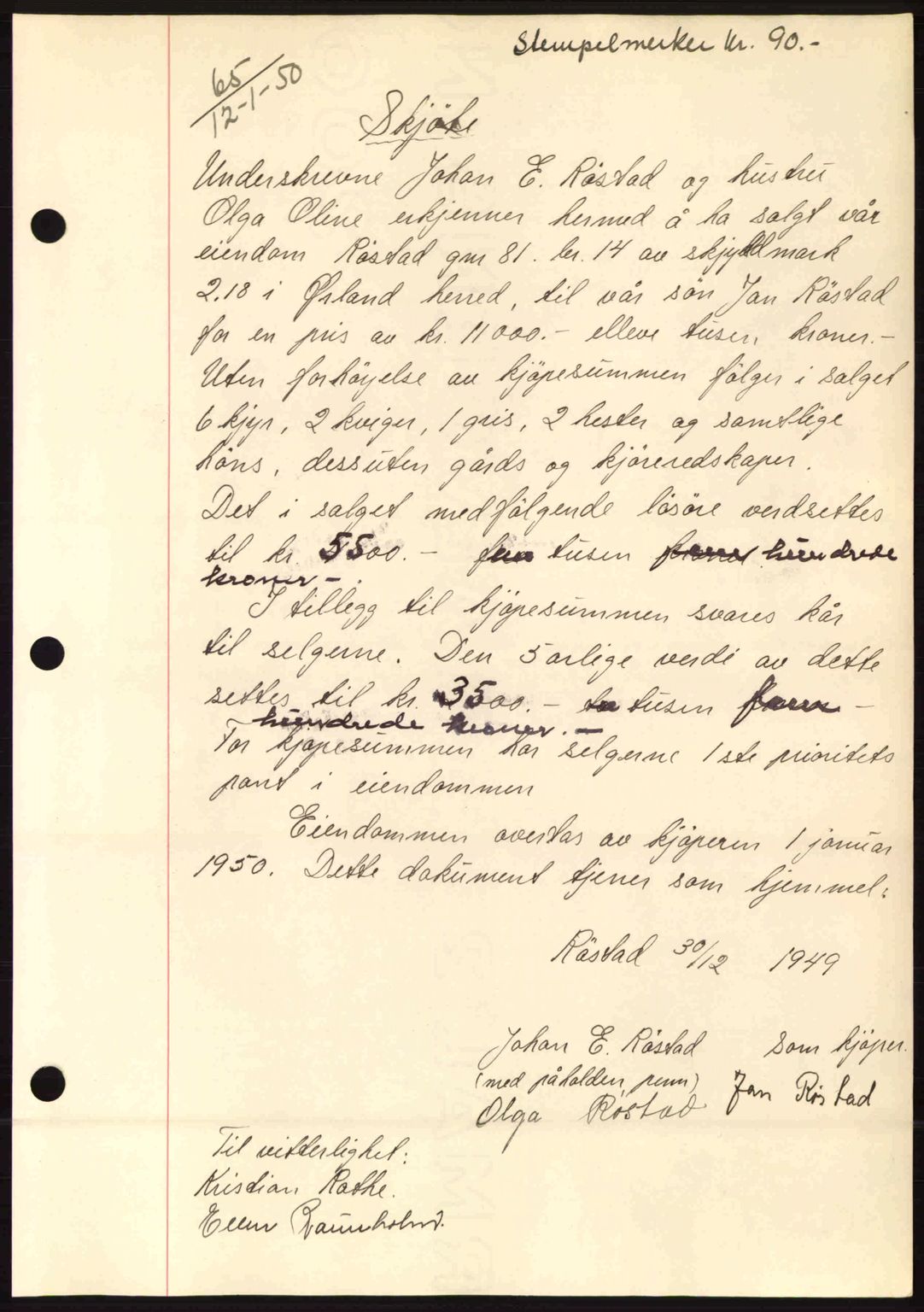 Fosen sorenskriveri, AV/SAT-A-1107/1/2/2C: Mortgage book no. A10, 1949-1950, Diary no: : 65/1950