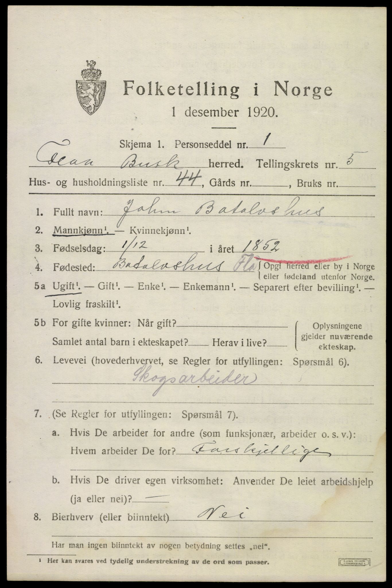 SAKO, 1920 census for Flå, 1920, p. 3565