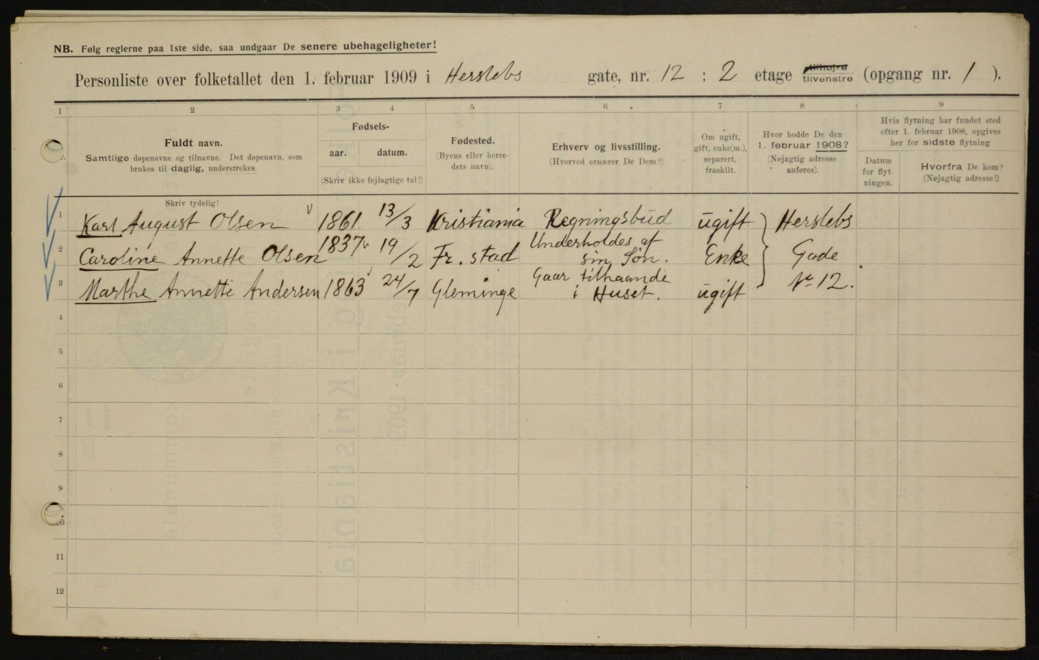 OBA, Municipal Census 1909 for Kristiania, 1909, p. 35737