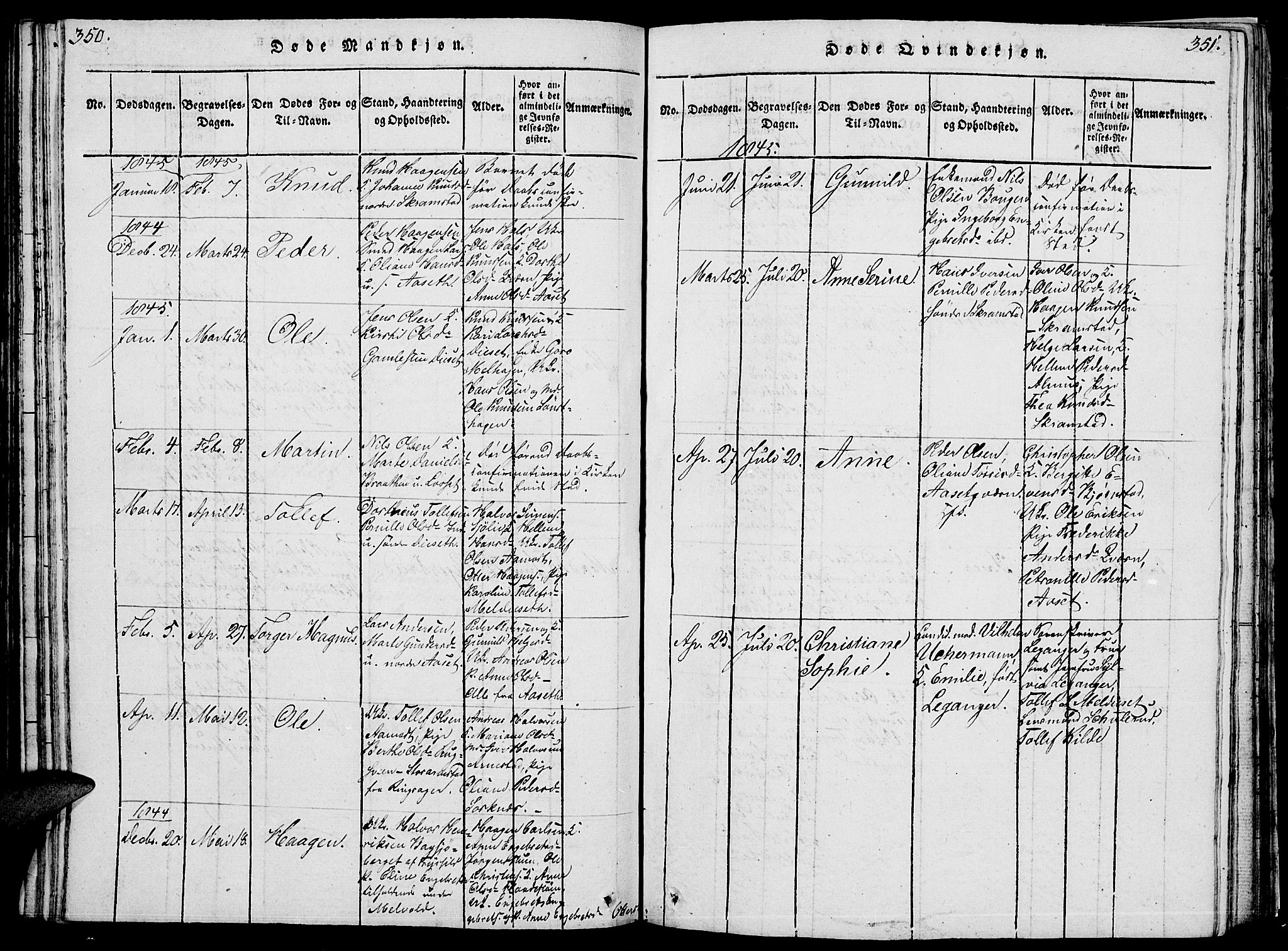 Åmot prestekontor, Hedmark, SAH/PREST-056/H/Ha/Hab/L0001: Parish register (copy) no. 1, 1815-1847, p. 350-351