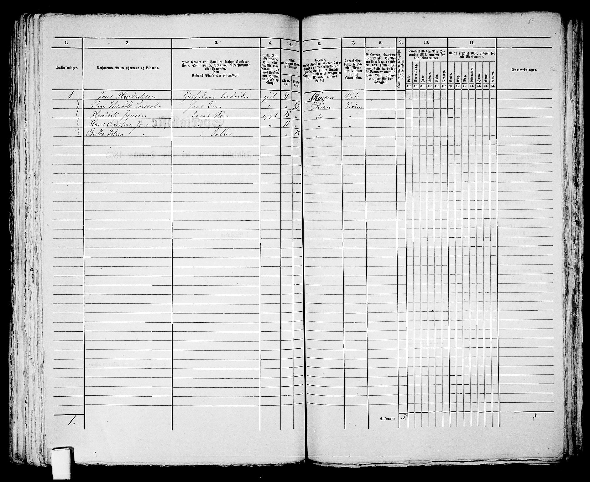 RA, 1865 census for Skien, 1865, p. 1108