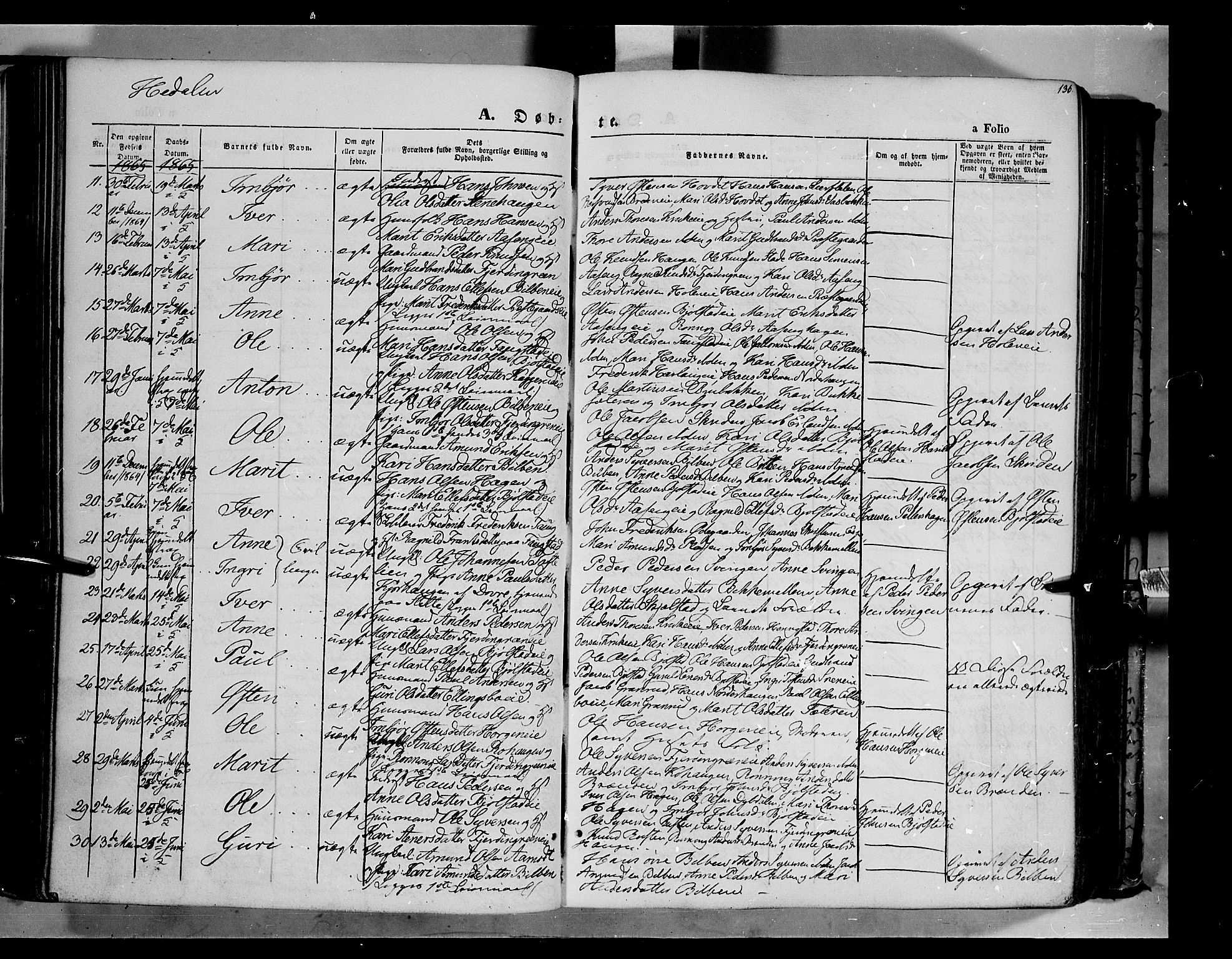 Vågå prestekontor, AV/SAH-PREST-076/H/Ha/Haa/L0006: Parish register (official) no. 6 /2, 1857-1872, p. 136