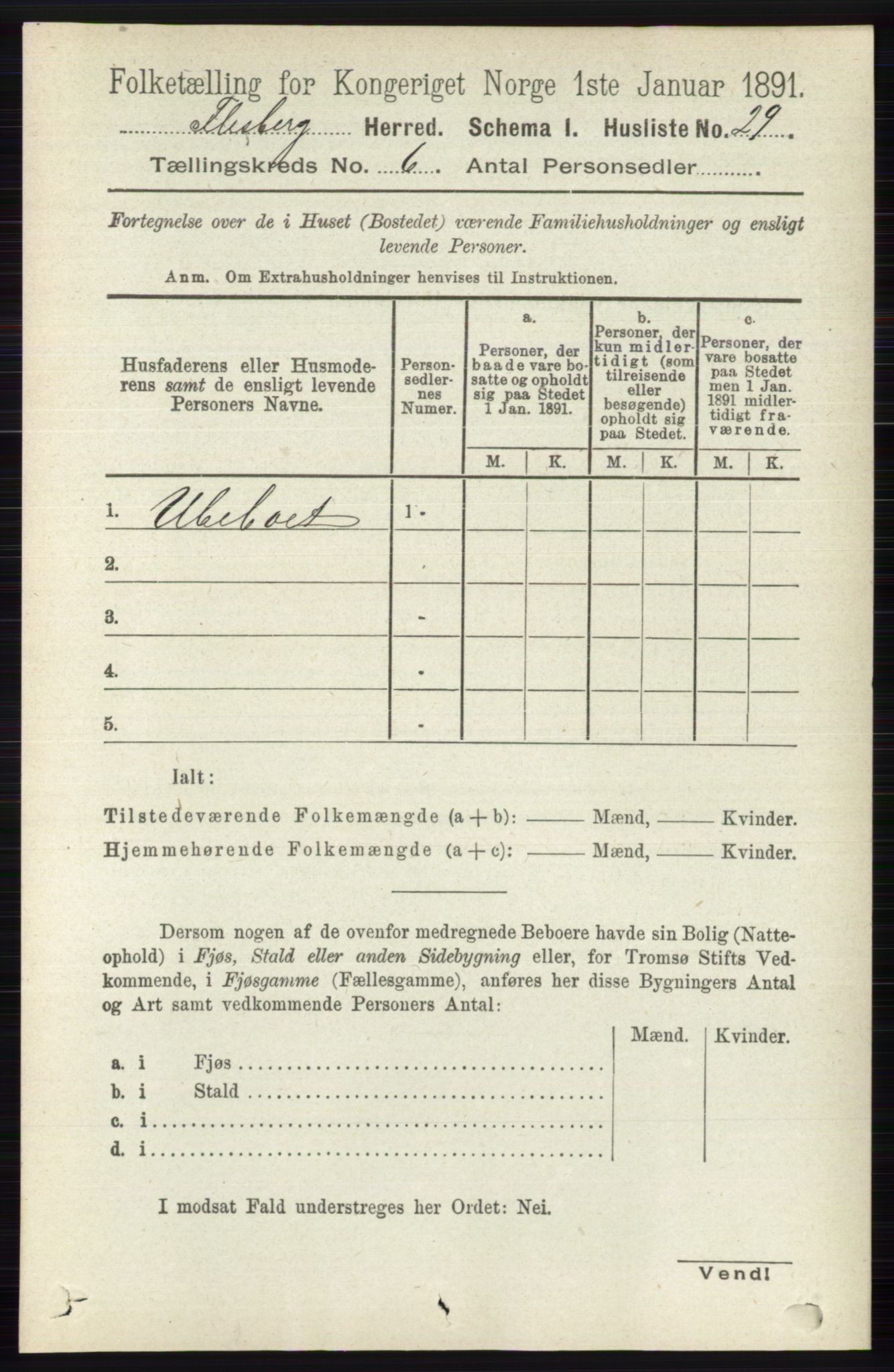 RA, 1891 census for 0631 Flesberg, 1891, p. 949