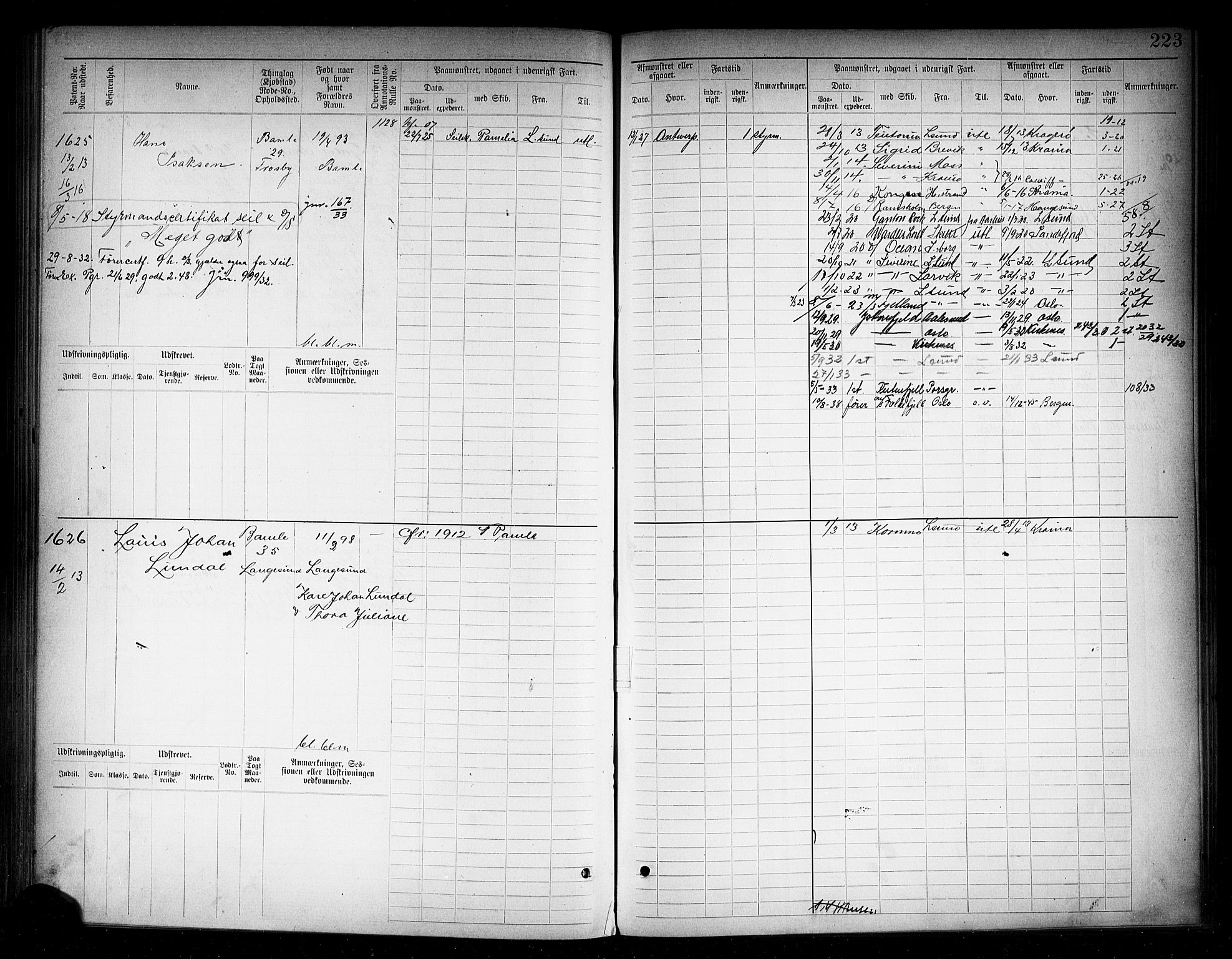 Langesund innrulleringskontor, AV/SAKO-A-831/F/Fc/L0006: Hovedrulle, 1891-1922, p. 226