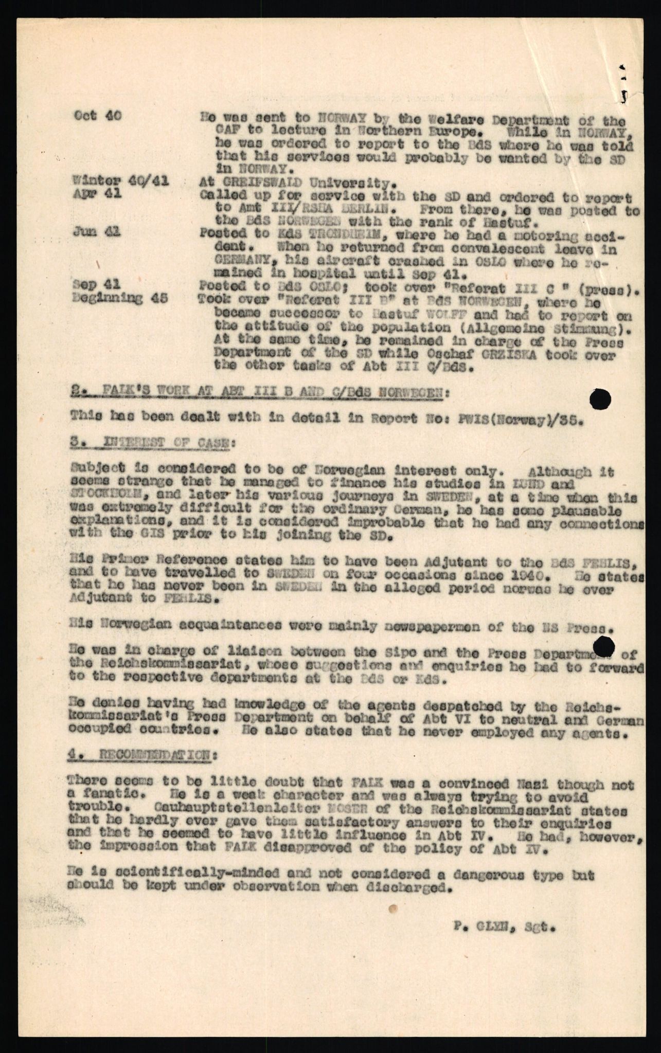 Forsvaret, Forsvarets overkommando II, RA/RAFA-3915/D/Db/L0007: CI Questionaires. Tyske okkupasjonsstyrker i Norge. Tyskere., 1945-1946, p. 414