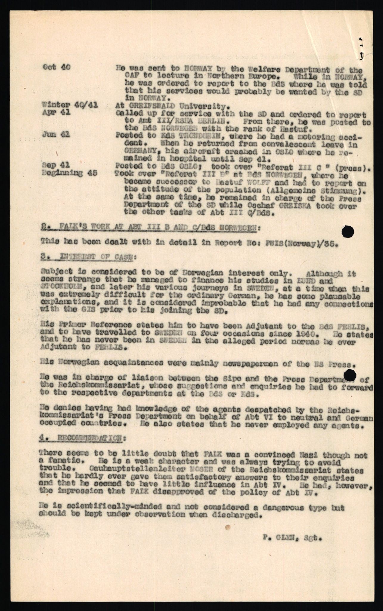 Forsvaret, Forsvarets overkommando II, AV/RA-RAFA-3915/D/Db/L0007: CI Questionaires. Tyske okkupasjonsstyrker i Norge. Tyskere., 1945-1946, p. 414