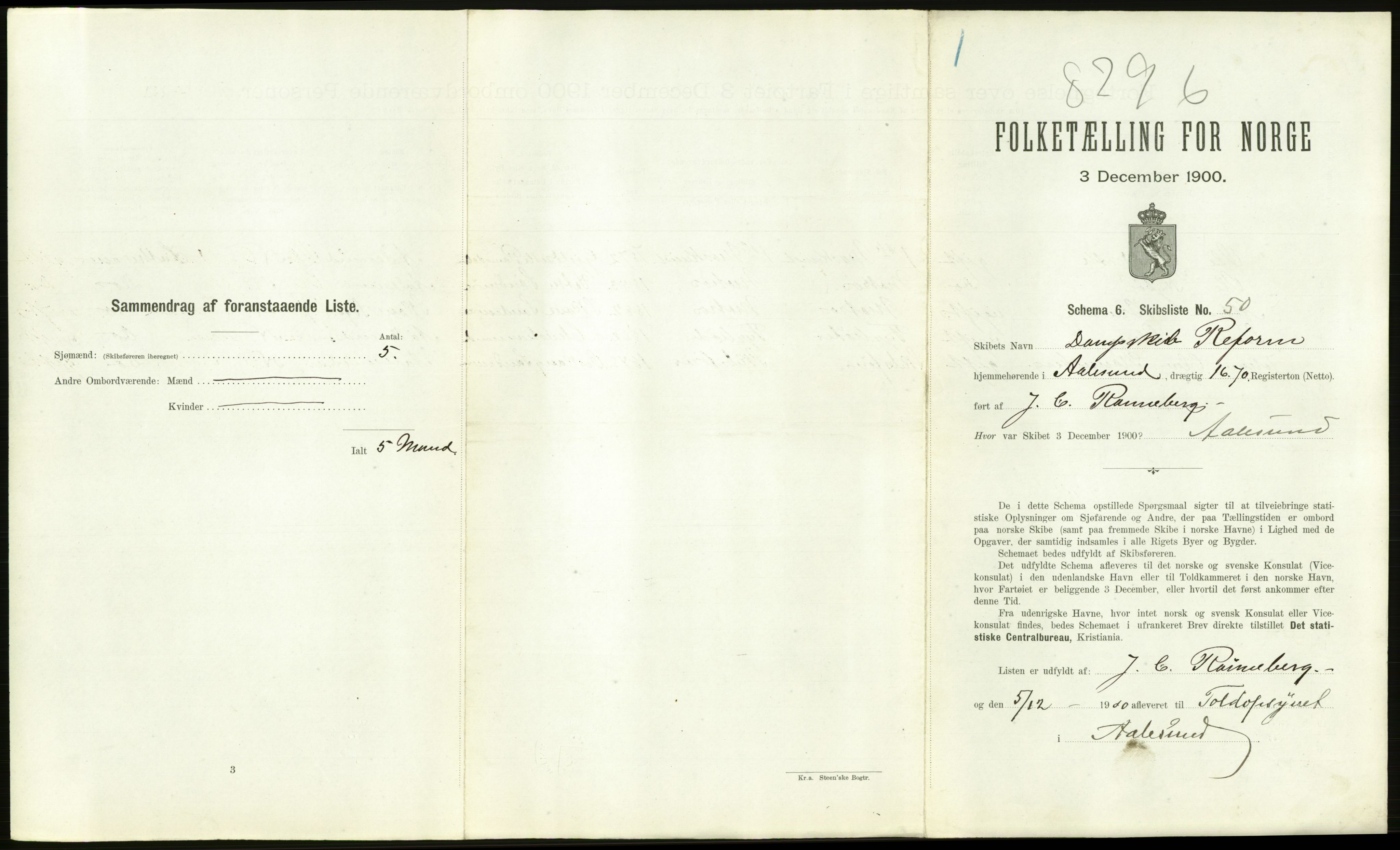 RA, 1900 Census - ship lists from ships in Norwegian harbours, harbours abroad and at sea, 1900, p. 1597