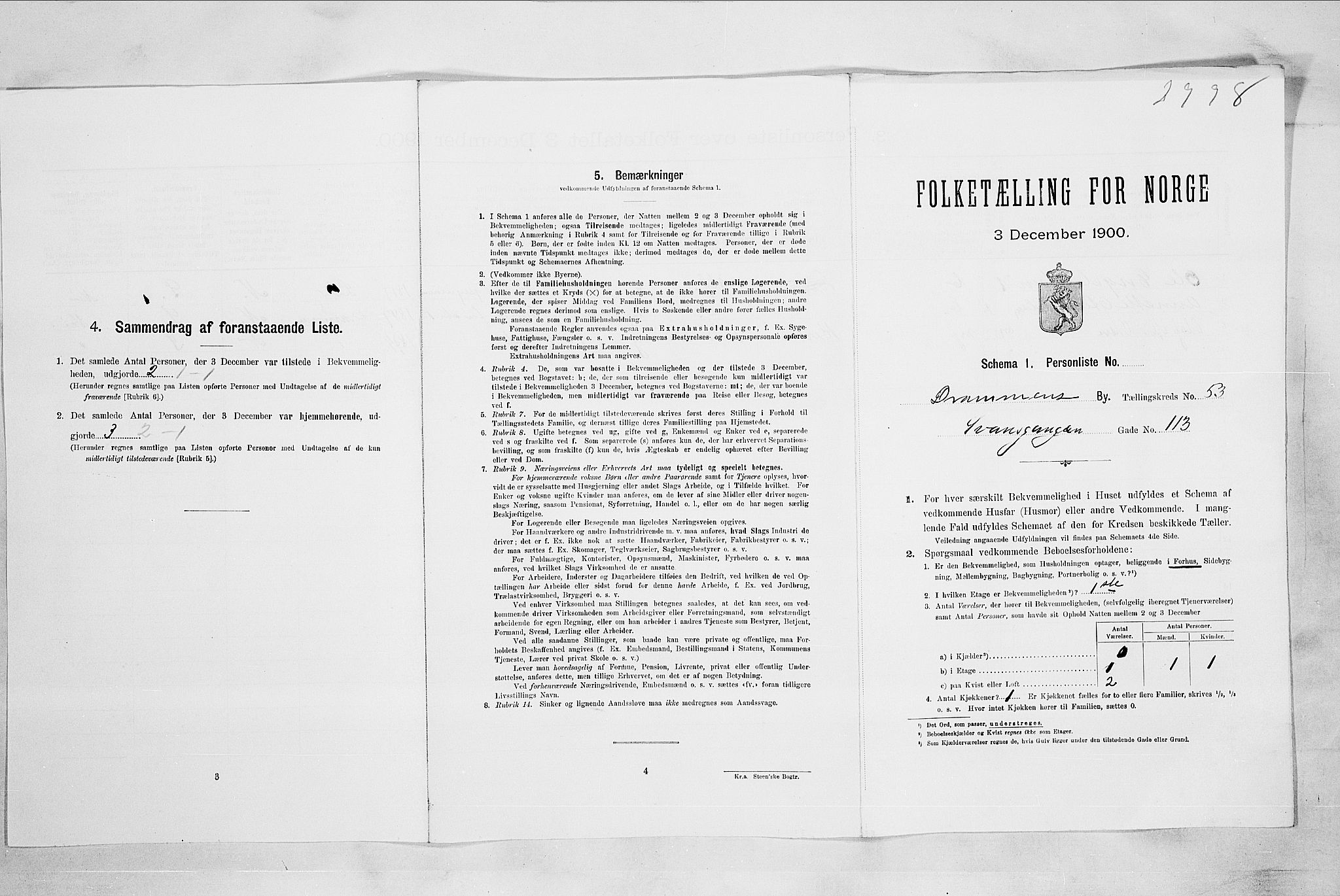 RA, 1900 census for Drammen, 1900, p. 9298