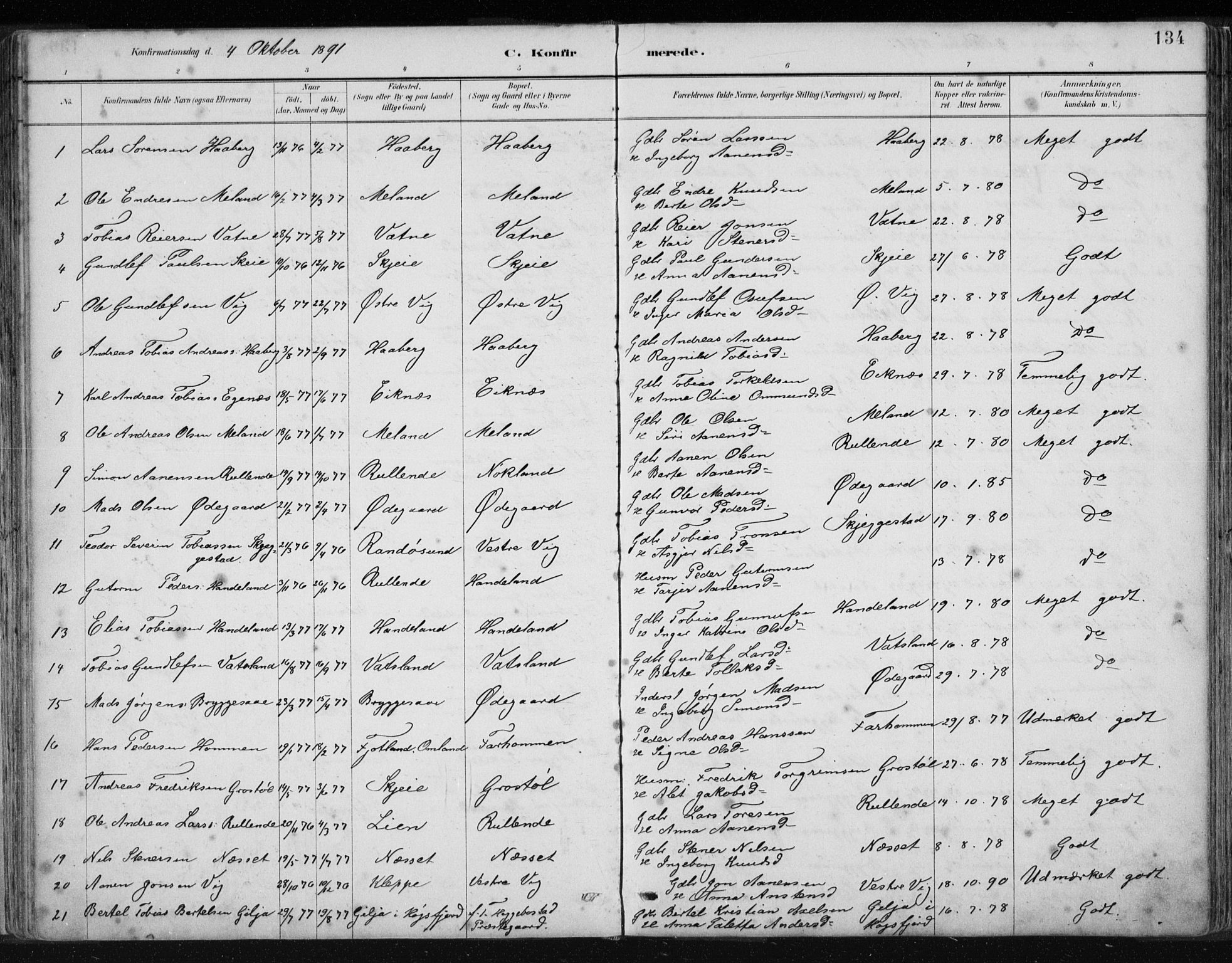 Hægebostad sokneprestkontor, SAK/1111-0024/F/Fb/Fbb/L0003: Parish register (copy) no. B 3, 1887-1937, p. 134