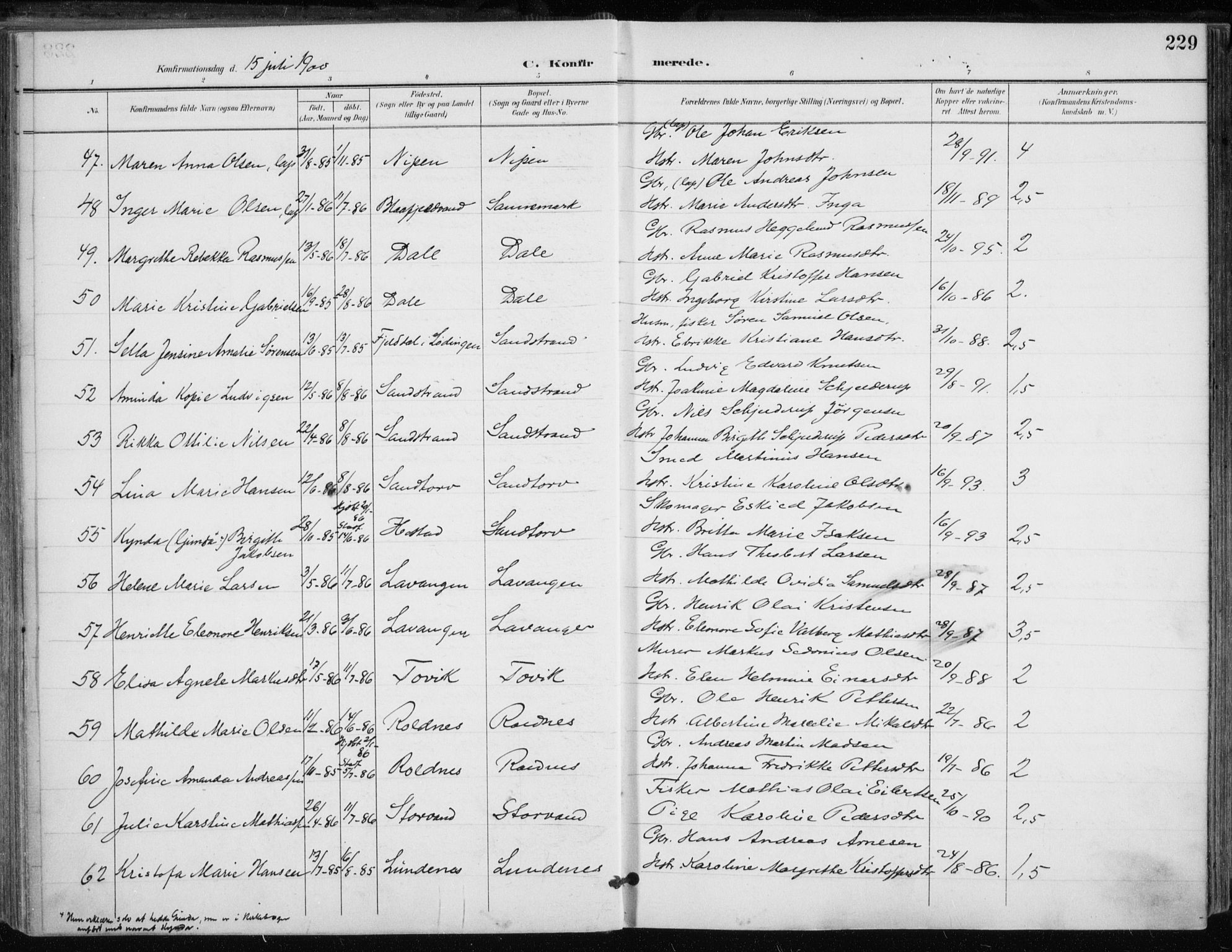 Trondenes sokneprestkontor, SATØ/S-1319/H/Ha/L0017kirke: Parish register (official) no. 17, 1899-1908, p. 229