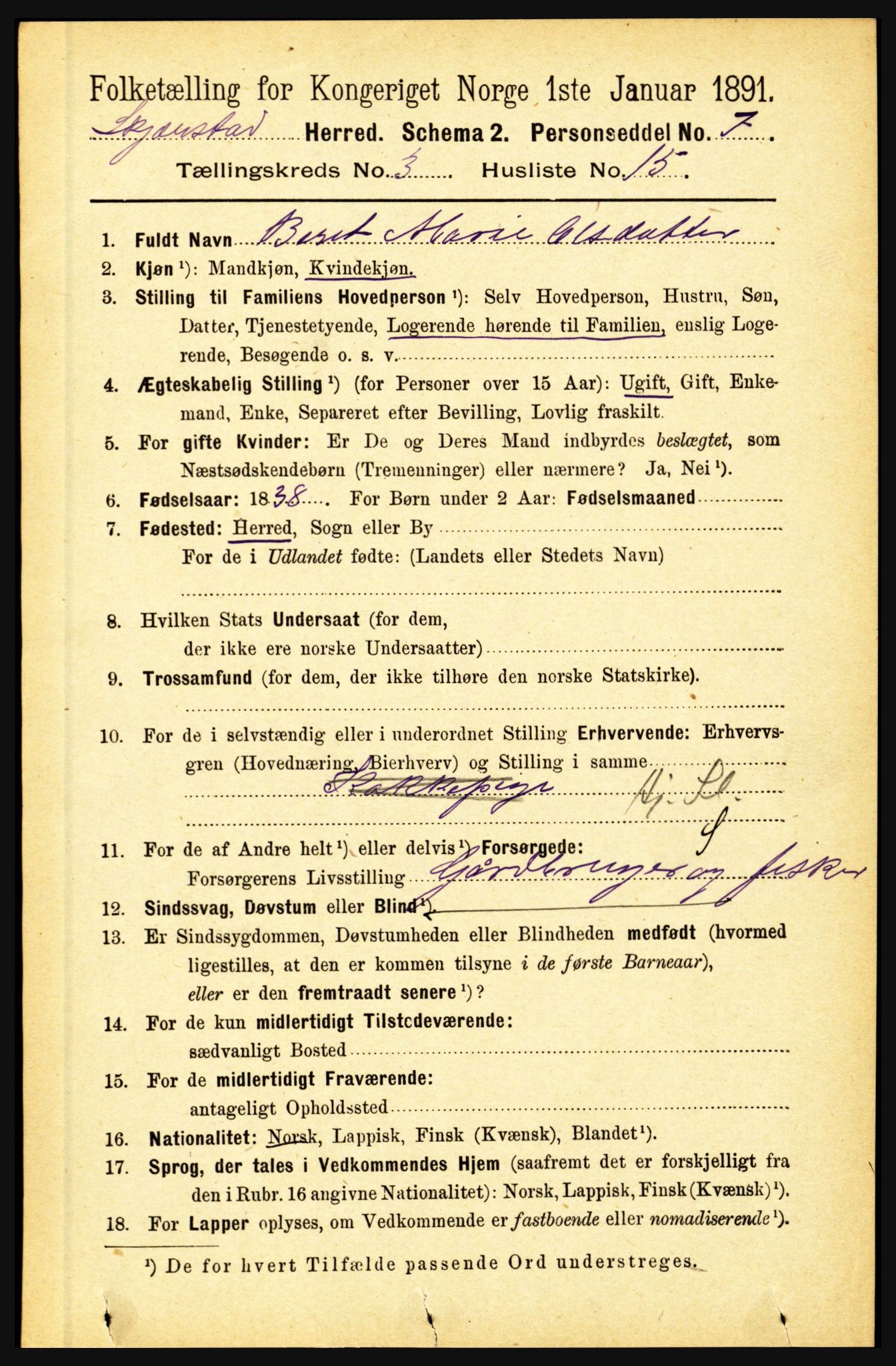 RA, 1891 census for 1842 Skjerstad, 1891, p. 825