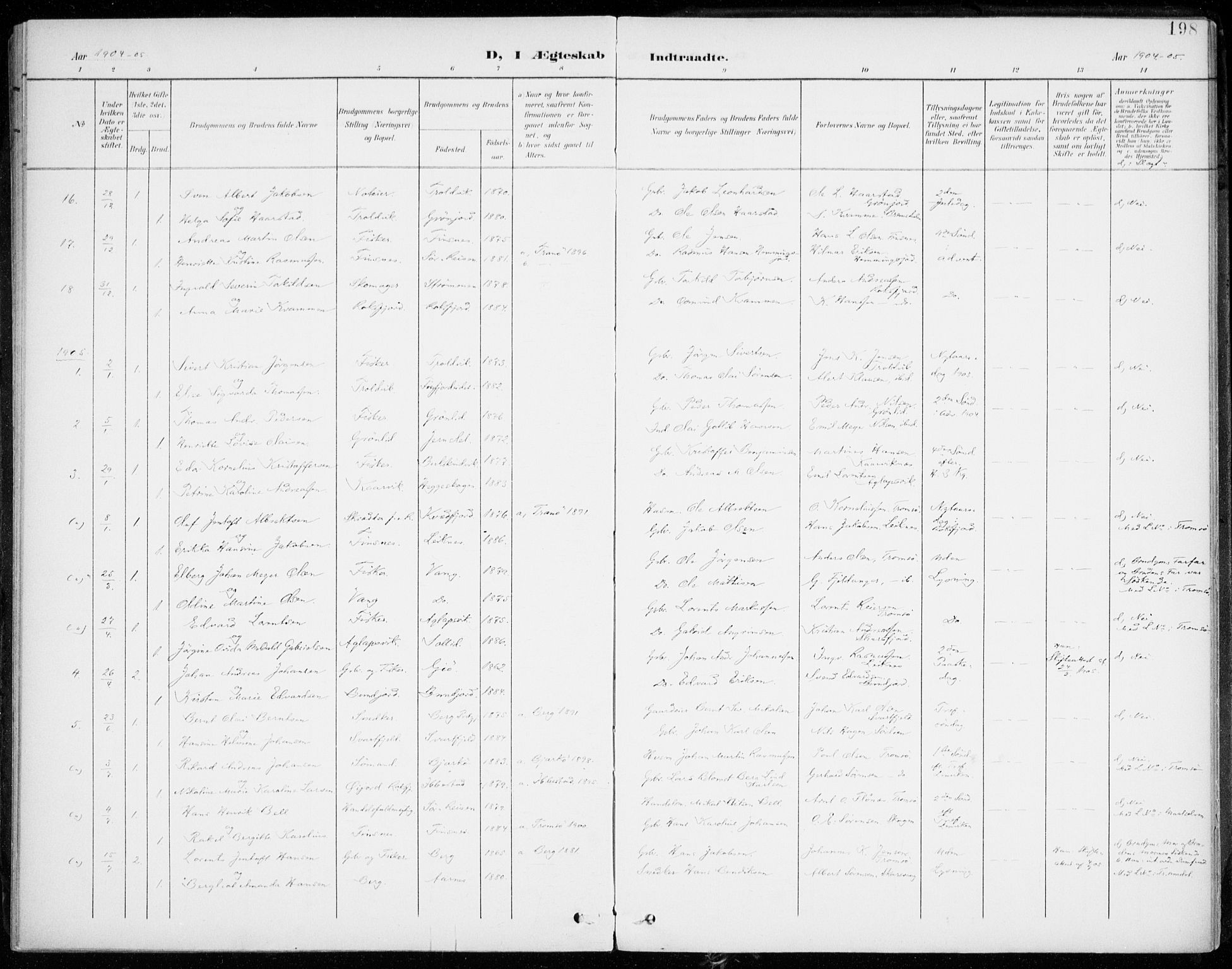 Lenvik sokneprestembete, AV/SATØ-S-1310/H/Ha/Haa/L0014kirke: Parish register (official) no. 14, 1899-1909, p. 198