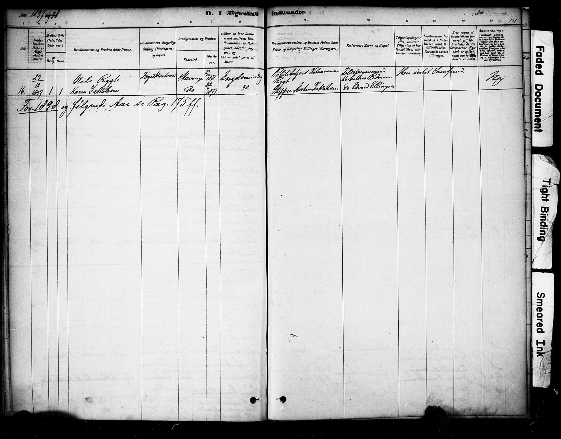 Domkirken sokneprestkontor, SAST/A-101812/001/30/30BA/L0029: Parish register (official) no. A 28, 1878-1904, p. 181