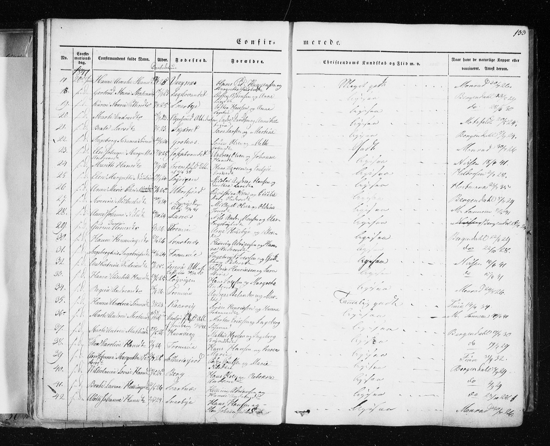 Tromsø sokneprestkontor/stiftsprosti/domprosti, AV/SATØ-S-1343/G/Ga/L0009kirke: Parish register (official) no. 9, 1837-1847, p. 133