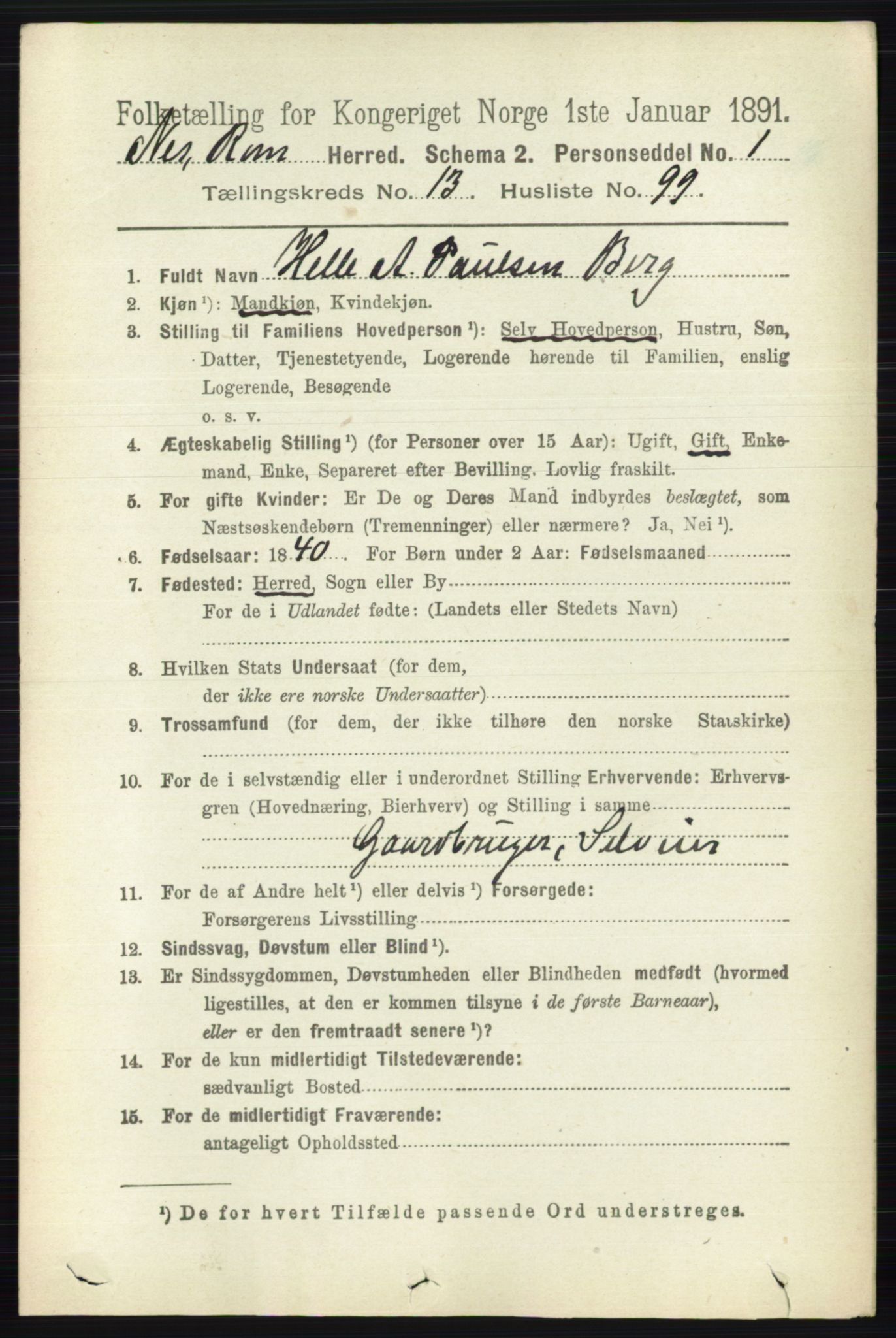 RA, 1891 census for 0236 Nes, 1891, p. 8404