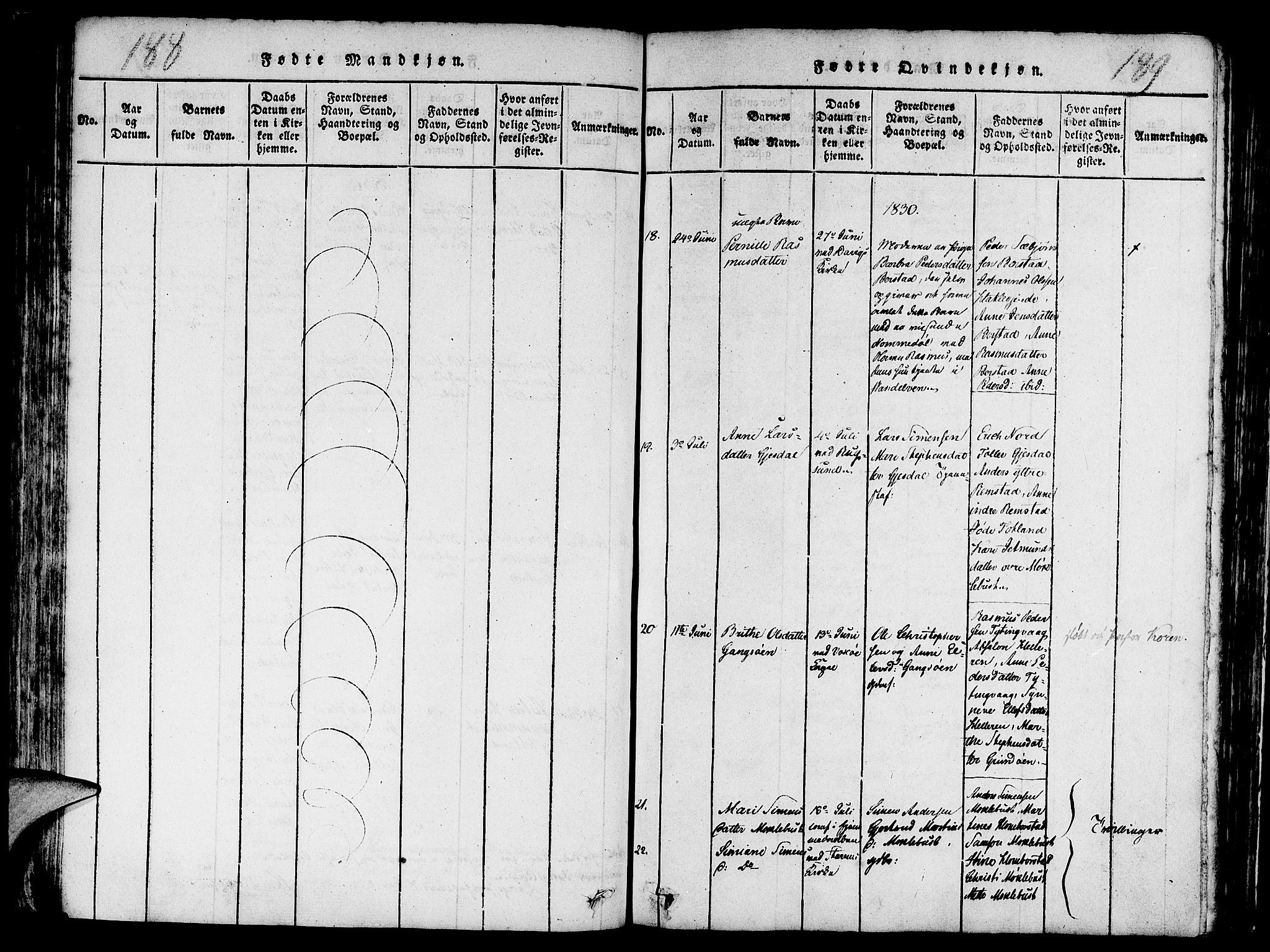 Davik sokneprestembete, AV/SAB-A-79701/H/Haa/Haaa/L0003: Parish register (official) no. A 3, 1816-1830, p. 188-189