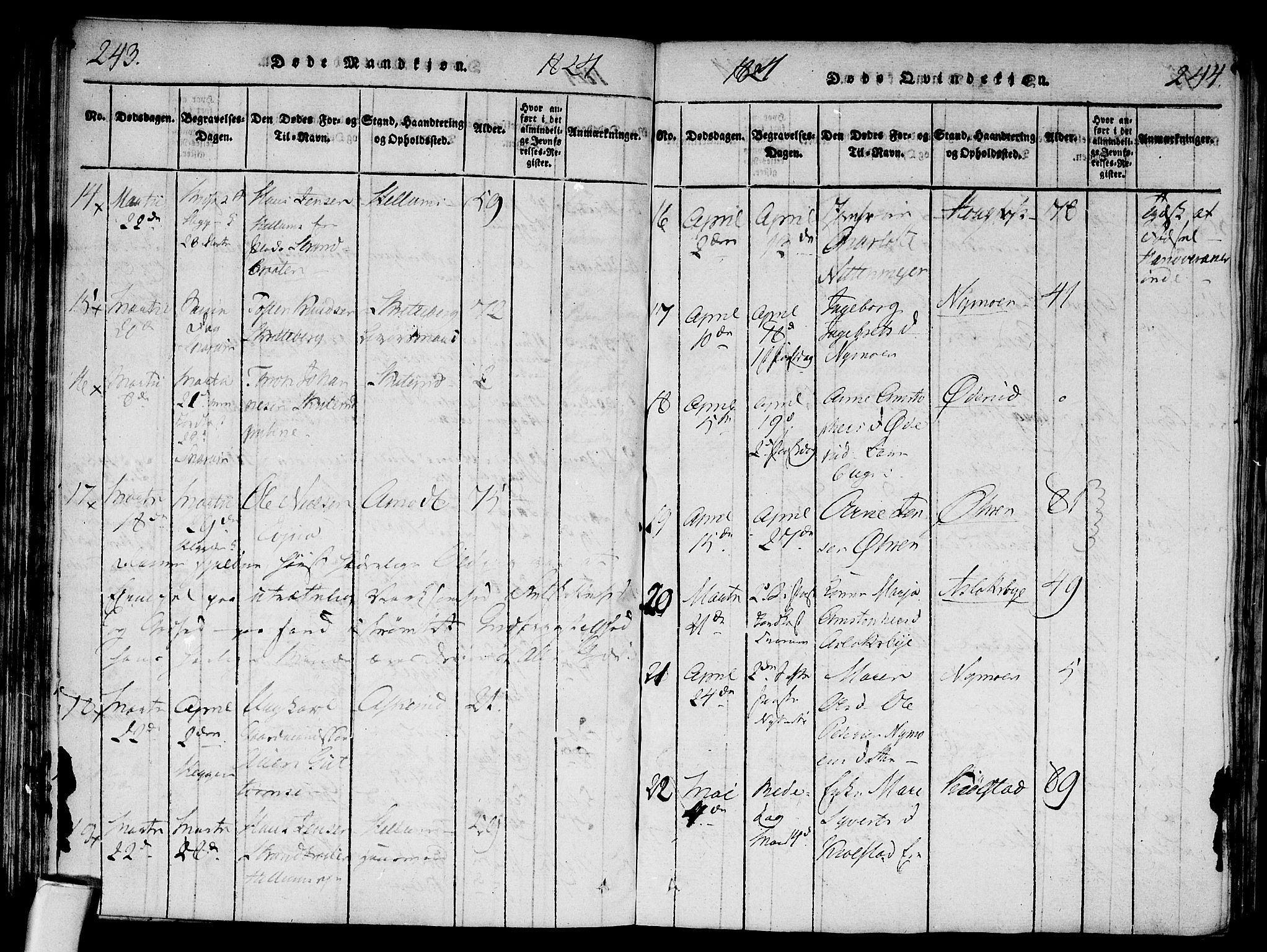 Modum kirkebøker, AV/SAKO-A-234/F/Fa/L0004: Parish register (official) no. 4, 1818-1824, p. 243-244