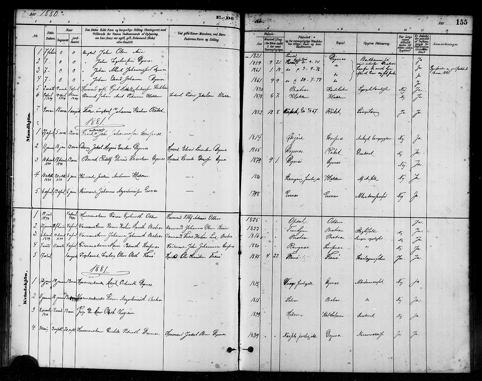 Ministerialprotokoller, klokkerbøker og fødselsregistre - Møre og Romsdal, AV/SAT-A-1454/582/L0947: Parish register (official) no. 582A01, 1880-1900, p. 155