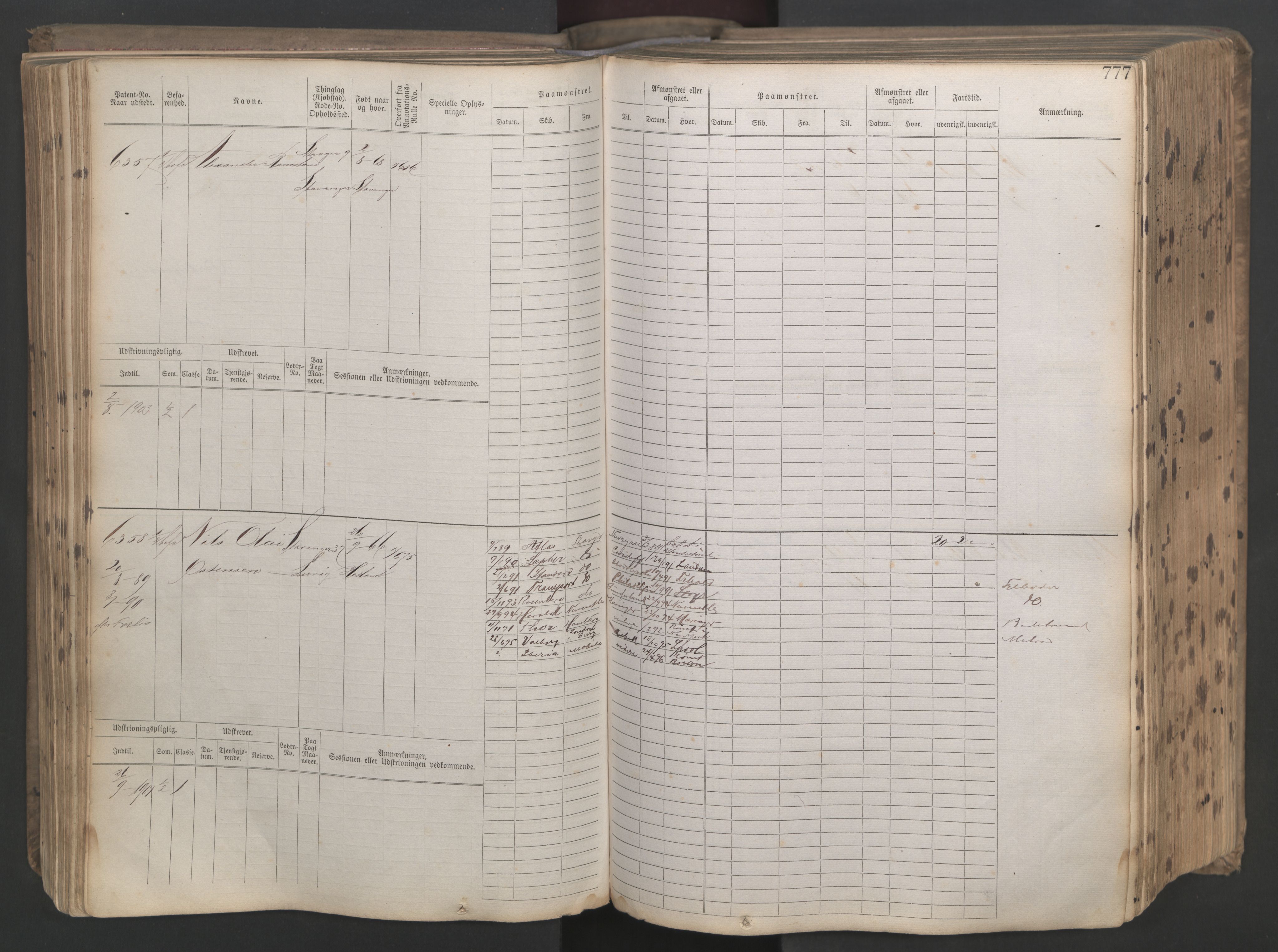 Stavanger sjømannskontor, AV/SAST-A-102006/F/Fb/Fbb/L0021: Sjøfartshovedrulle patnentnr. 6005-7204 (dublett), 1887, p. 181