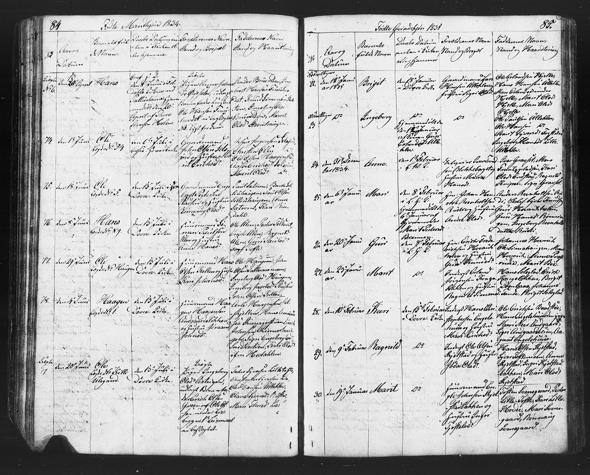 Lesja prestekontor, SAH/PREST-068/H/Ha/Hab/L0002: Parish register (copy) no. 2, 1832-1850, p. 84-85
